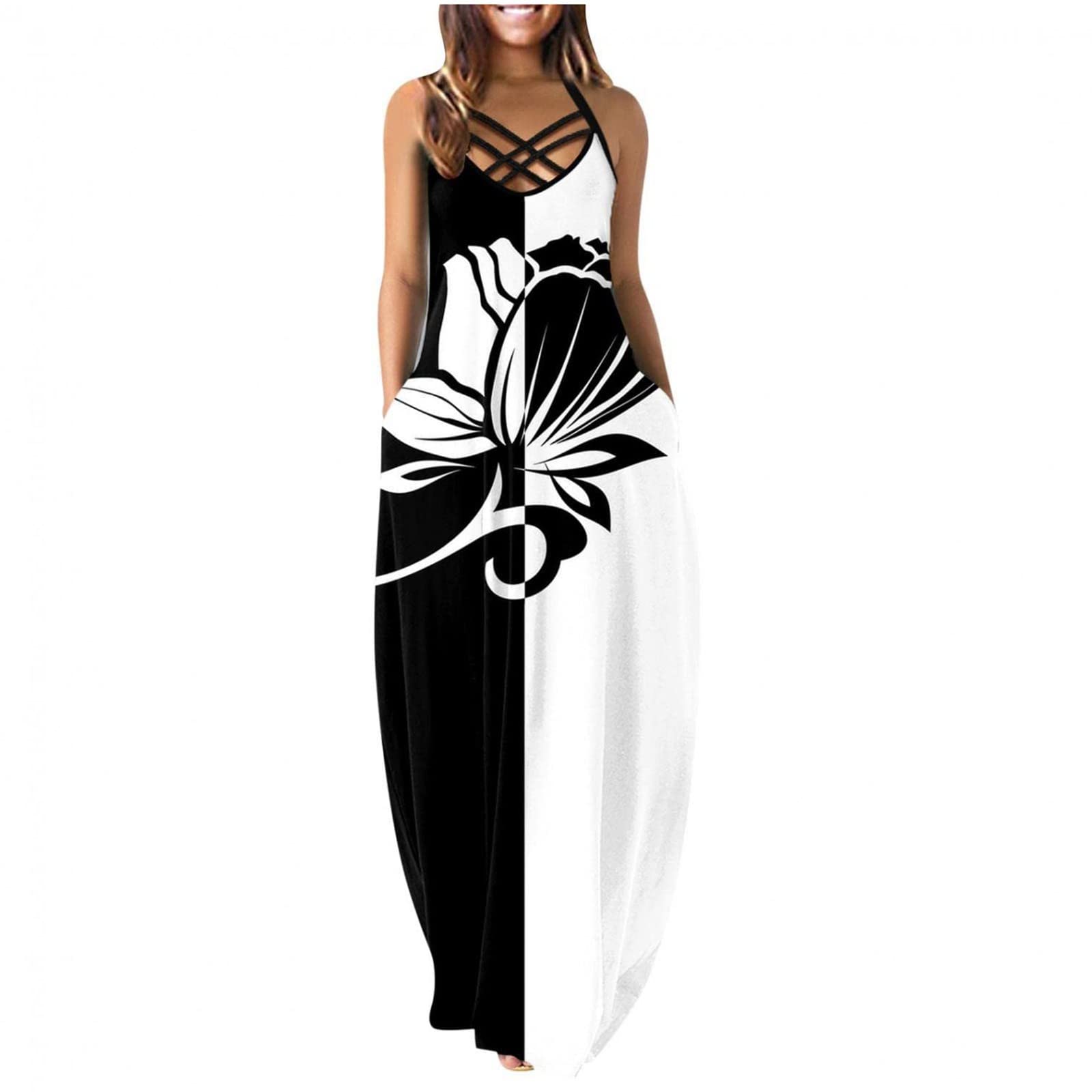Boho Dress for Women - Flowy White Casual Midi Dress with Pockets, Elegant Cocktail Party & Evening Wear for Older Women | Perfect for Summer Outfits, Beach Vacations, and Special Occasions