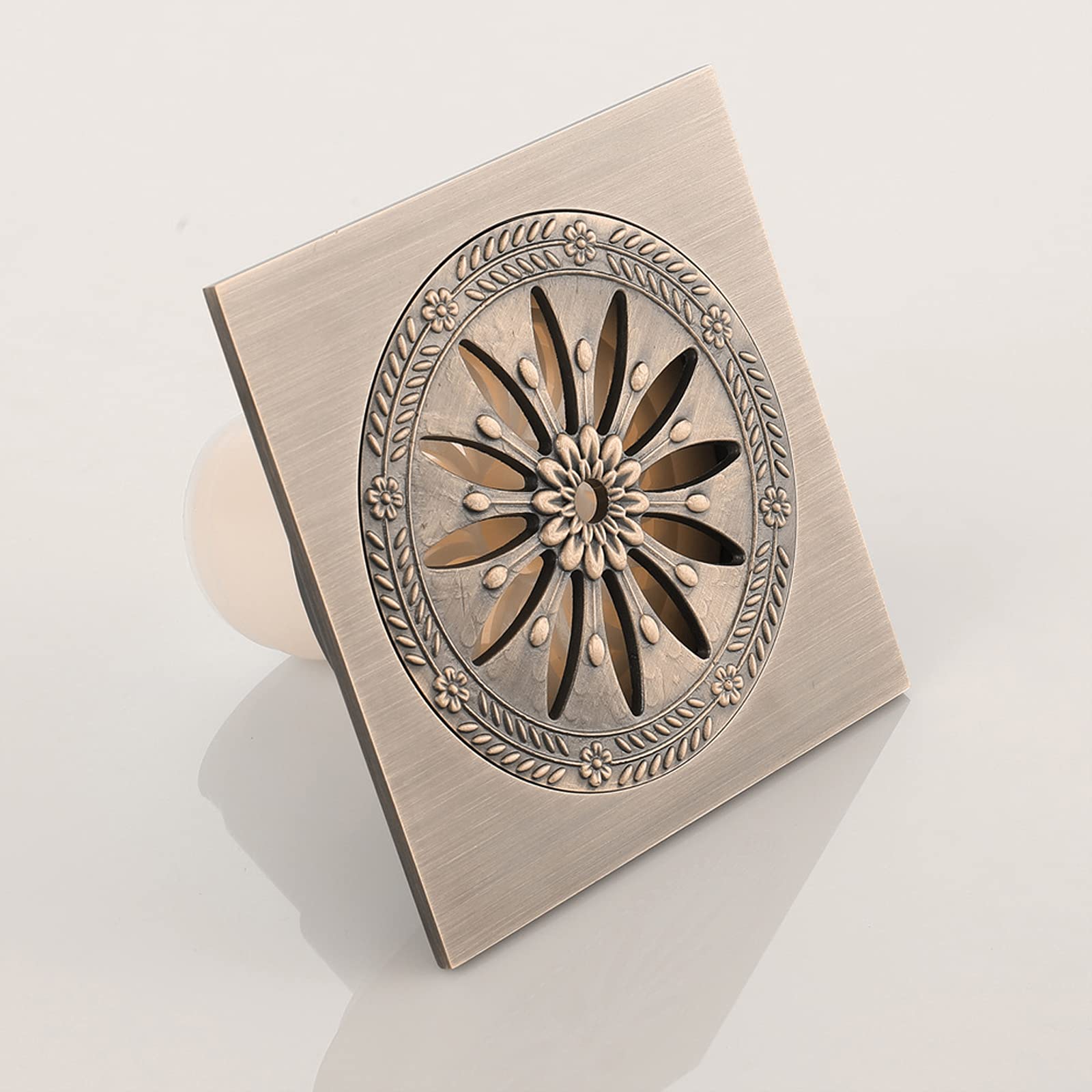 4 Inch Square Brass Shower Drain - Antique Bronze Bathroom Floor Drain with Removable Cover Grate - Perfect for Bathroom, Shower, and Wet Room Installations