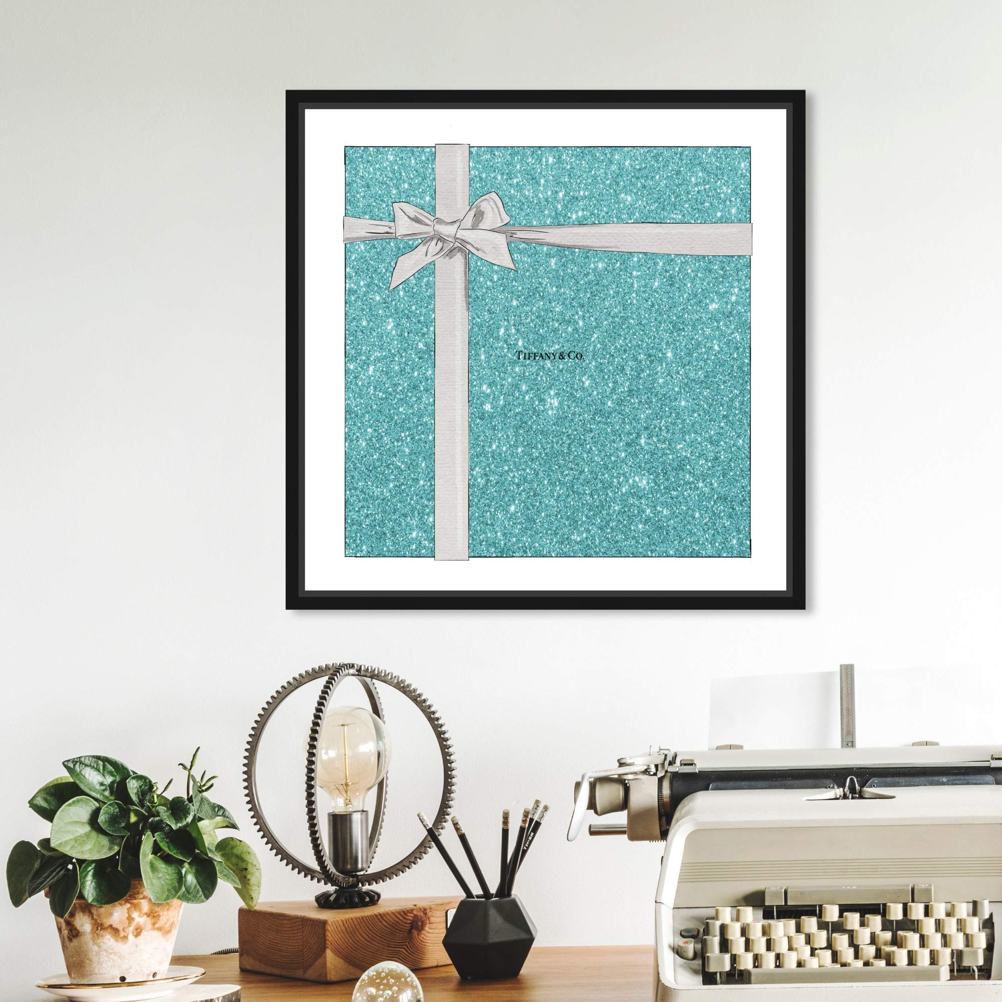 Oliver Gal 'Jewelry Gift Box Glitter' Fashion Wall Art - 12x12 Inch Framed Canvas Print in Blue & Gray | Perfect for Bedroom, Living Room & Office Decor