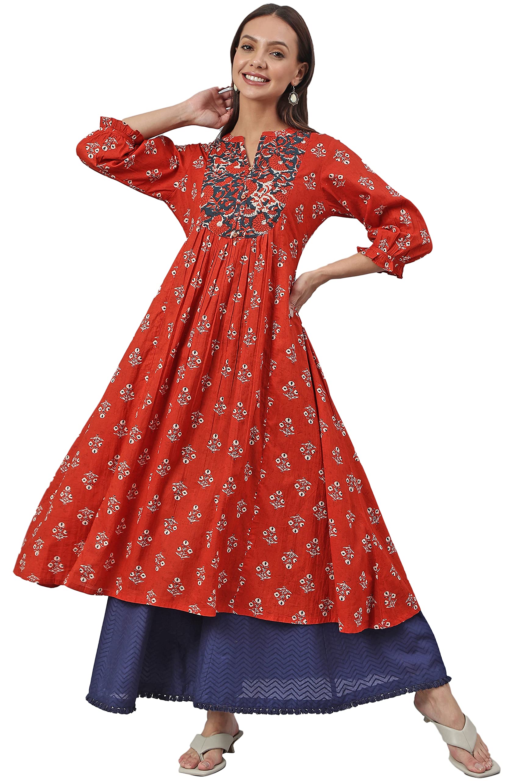 Janasya Indian Women's Red Cotton Kurta | Traditional Ethnic Tunic Top | Comfortable Casual & Festive Wear for Parties, Weddings & Daily Outfits