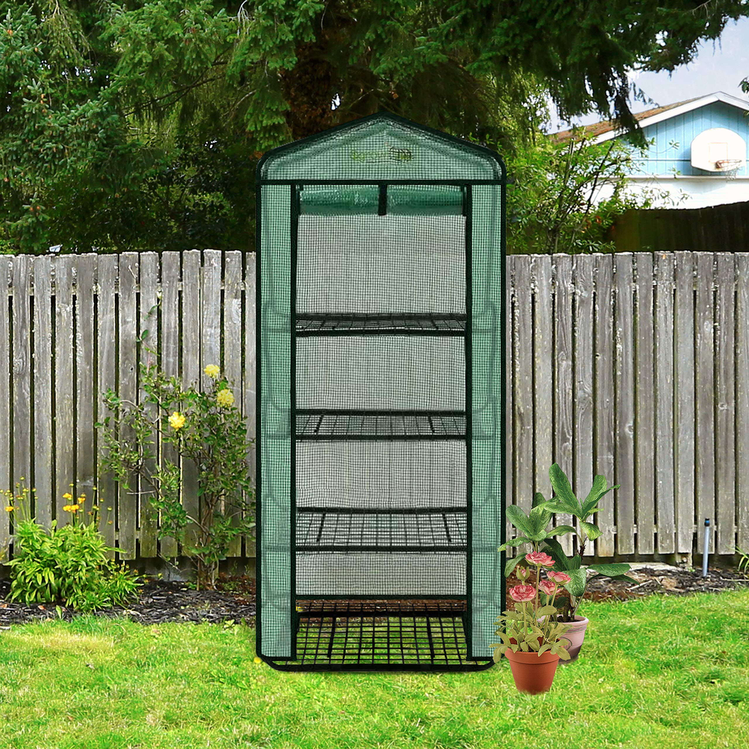 Ogrow® 4 Tier Pop-Up Greenhouse with Green Premium PE Cover - Portable Garden Greenhouse for Indoor/Outdoor Plants, Seedlings & Gardening - Perfect for Backyard, Patio & Balcony