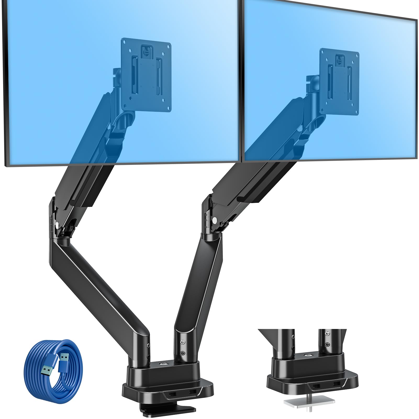 MOUNTUP Dual Monitor Stand for 13-39 Inch Screens - Adjustable Gas Spring Arms, Holds 4.4-33 lbs, VESA Compatible Desk Mount with USB Port - Perfect for Home Office, Gaming Setup & Workstation Ergonomics