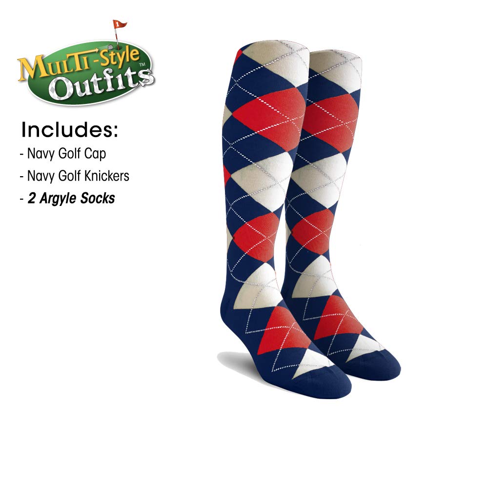 **Men's Stylish Golf Outfit Set – Matching Knickers, Cap & 2 Over-The-Calf Socks – Navy Blue – Perfect for Golf Tournaments & Casual Wear**