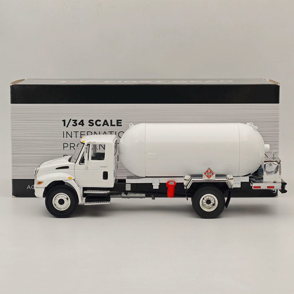 FIRST 1/34 Scale International DuraStar Propane Truck Diecast Metal Model - White 4059 | Collectible Toy for Display, Gift for Truck Enthusiasts, Perfect for Home & Office Decoration