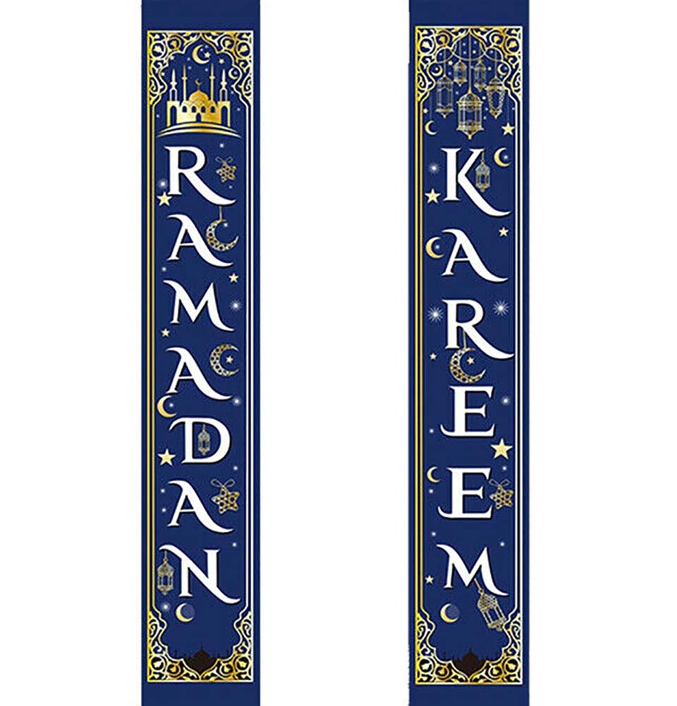Ramadan Kareem Islamic Holiday Decor - 12x70 Inch Blue Long Banner for Home, Mosque & Party Decoration | Eid Mubarak Celebration Backdrop