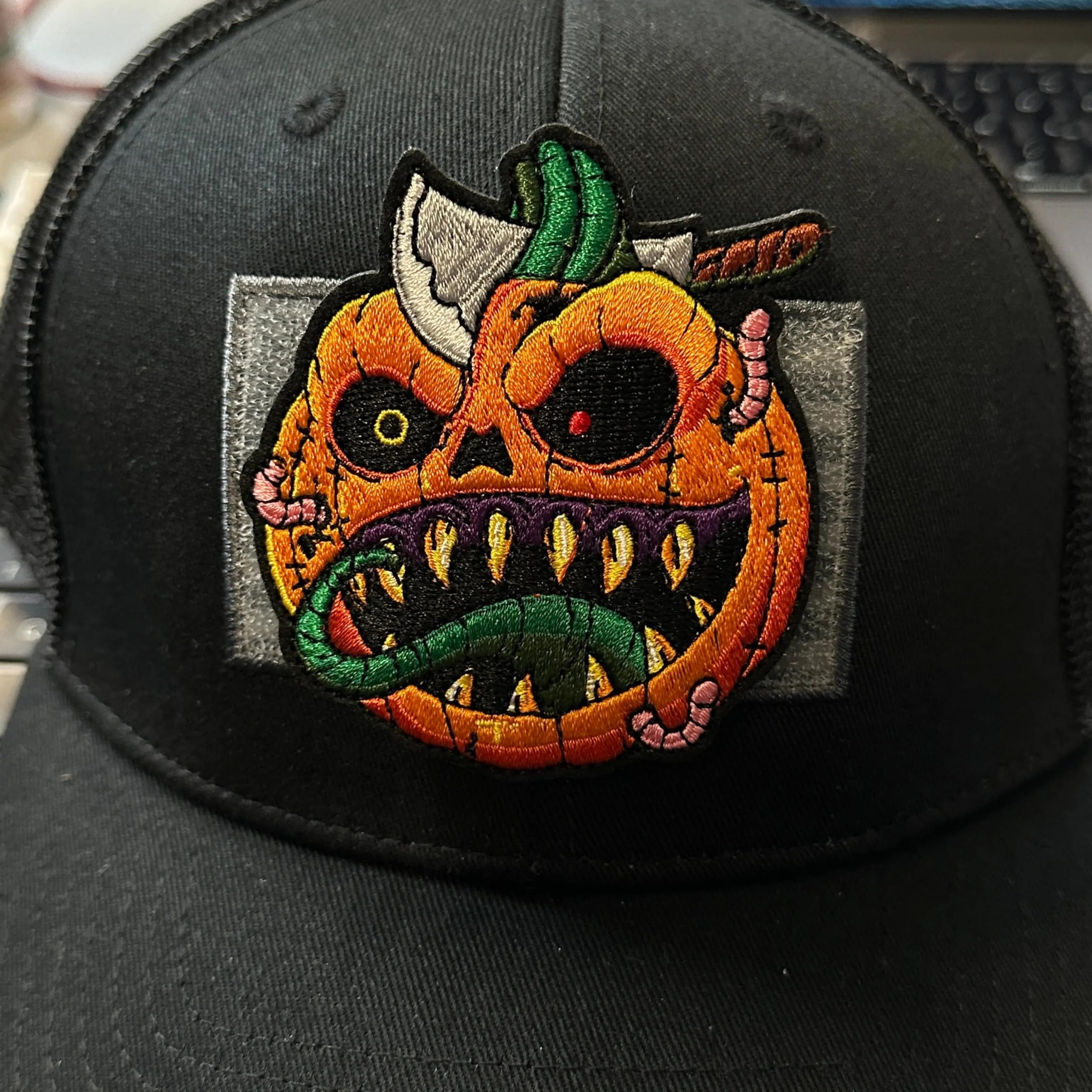 Monsterballs #5 Pumpkin Embroidery Morale Patch - Halloween Military Patch for Tactical Vest, Jacket, Backpack - Perfect for Cosplay, Airsoft & Outdoor Activities