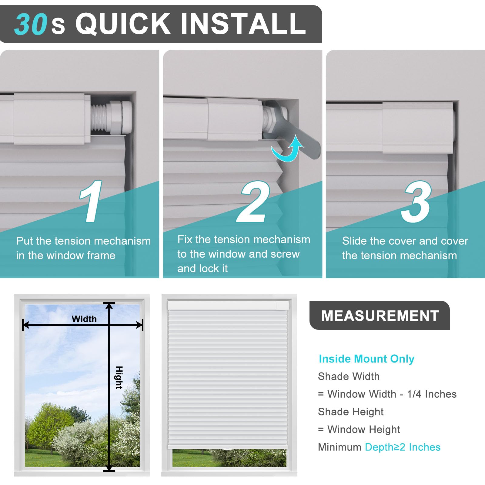 Changshade Cordless Blackout Cellular Shades - No Drill, No Tools Installation, 1.5” Honeycomb Blinds for Windows | Light Brown Room Darkening & Thermal Insulated Window Treatments | Perfect for Bedrooms, Nurseries & Home Offices