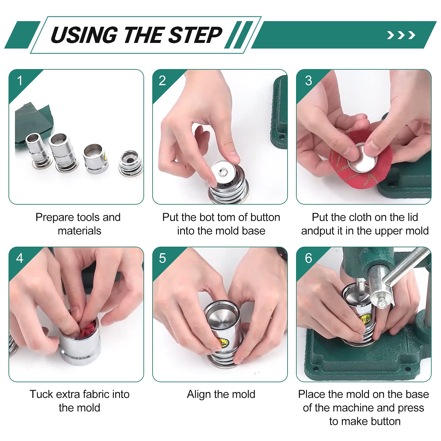 Fabric Covered Button Maker Machine Kit - DIY Handmade Button Press Tool with 300 Pcs Buttons & 3 Molds (18/25/30mm) for Clothing, Upholstery, Doll Making - Perfect for Sewing Projects, Costume Design & Crafting
