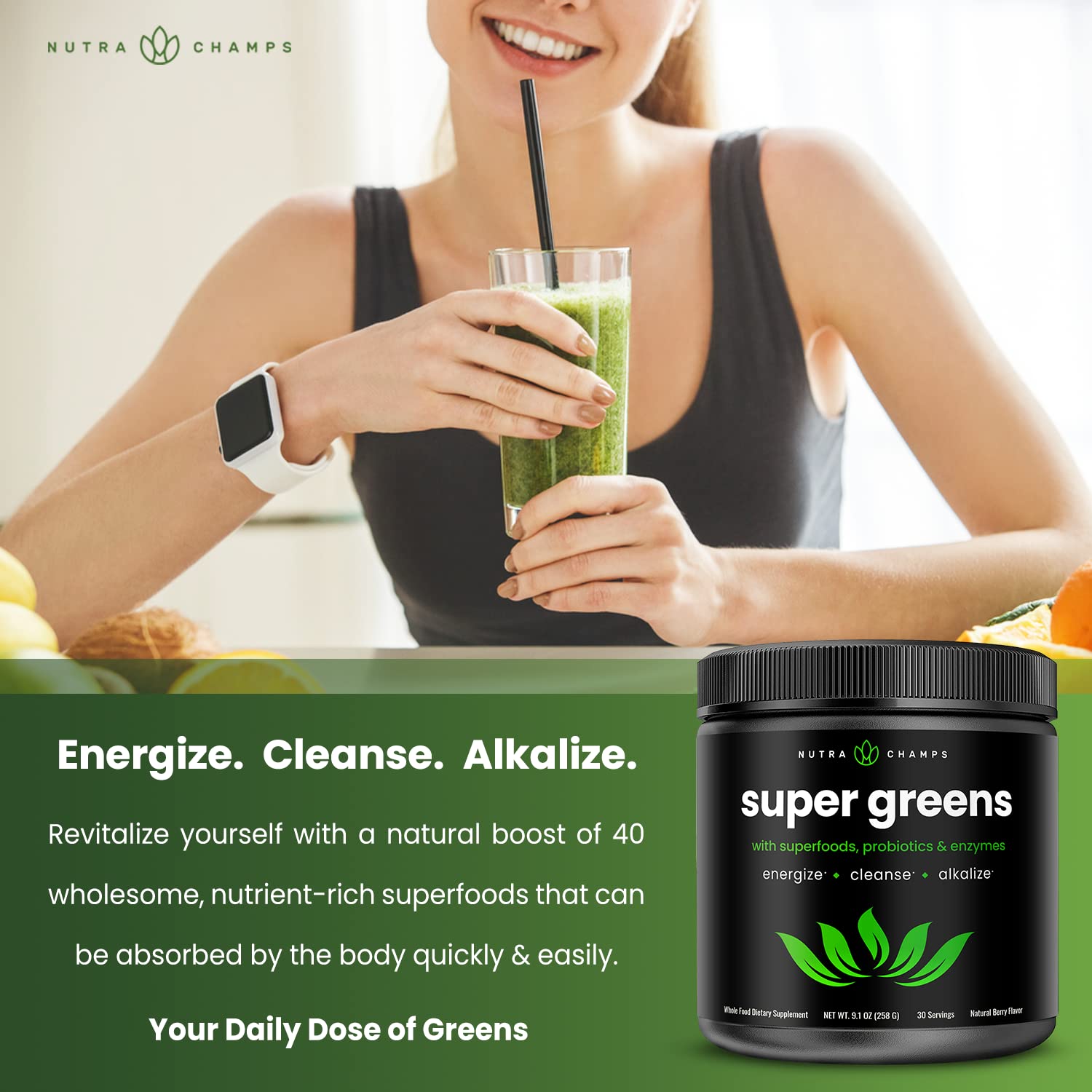 NutraChamps Super Greens Powder & Antioxidant Powder Bundle - Organic Superfood Supplement for Detox, Energy & Immunity Boost - Perfect for Smoothies, Juices & Daily Wellness Routine