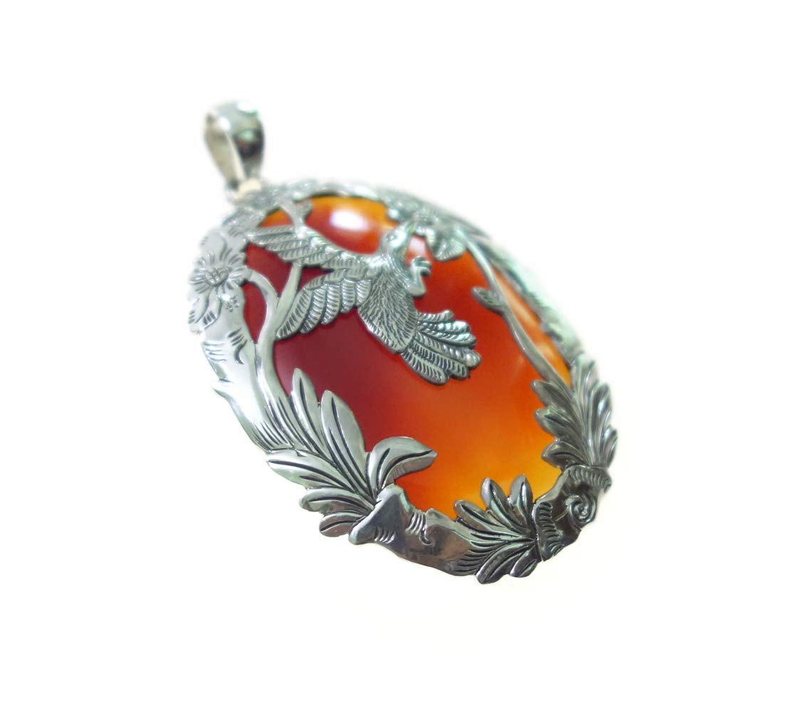 925 Sterling Silver Red Onyx Gemstone Handmade Bird Pendant Necklace - Elegant Engraved Designer Jewelry Gift for Women, Perfect for Parties, Anniversaries & Everyday Fashion