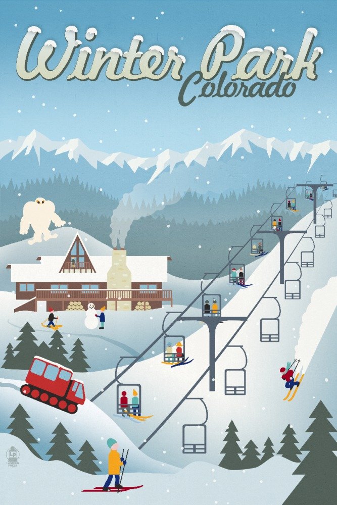 Vintage Colorado Winter Park Ski Resort 24x36 Signed Art Print - Retro Wall Decor Poster for Ski Lodge, Cabin & Home Decor