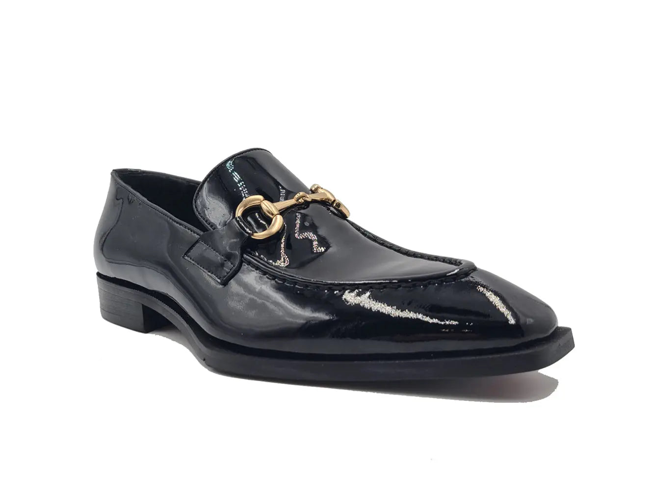 Patent Leather Buckle Loafers for Men - Classic Slip-On Dress Shoes with Metal Buckle Detail - Perfect for Business, Office & Formal Occasions