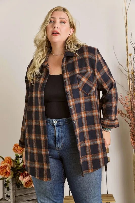 ADORA Full Size Button Down Flannel Shirt for Women - Plus Size Cozy Plaid Shirt - Perfect for Fall Layering, Casual Outfits & Outdoor Activities