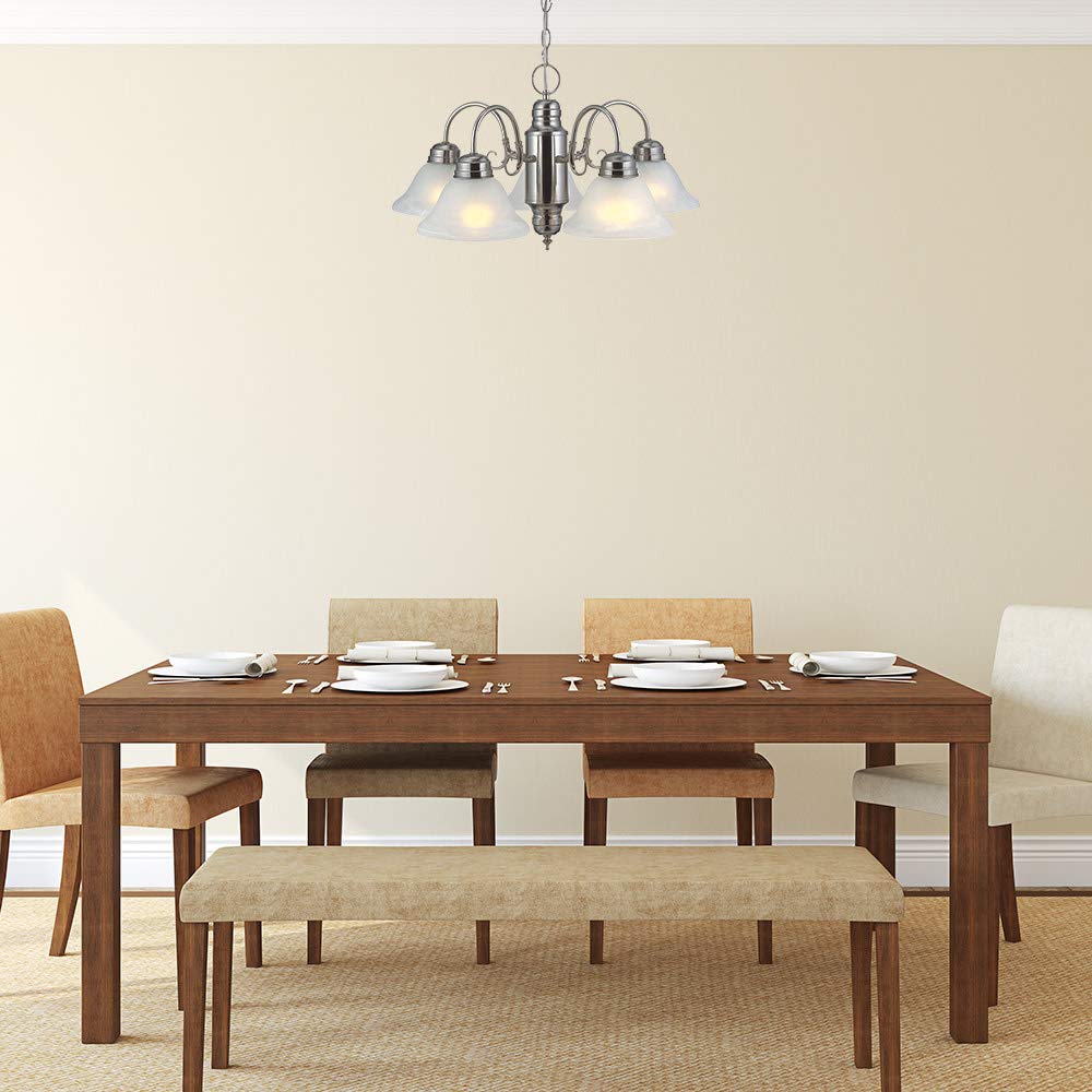 Millbridge 5-Light Chandelier with Alabaster Glass Shades - Dimmable Satin Nickel Finish for Dining Room, Foyer & Kitchen | Elegant Ceiling Lighting Fixture for Home Decor & Dinner Parties