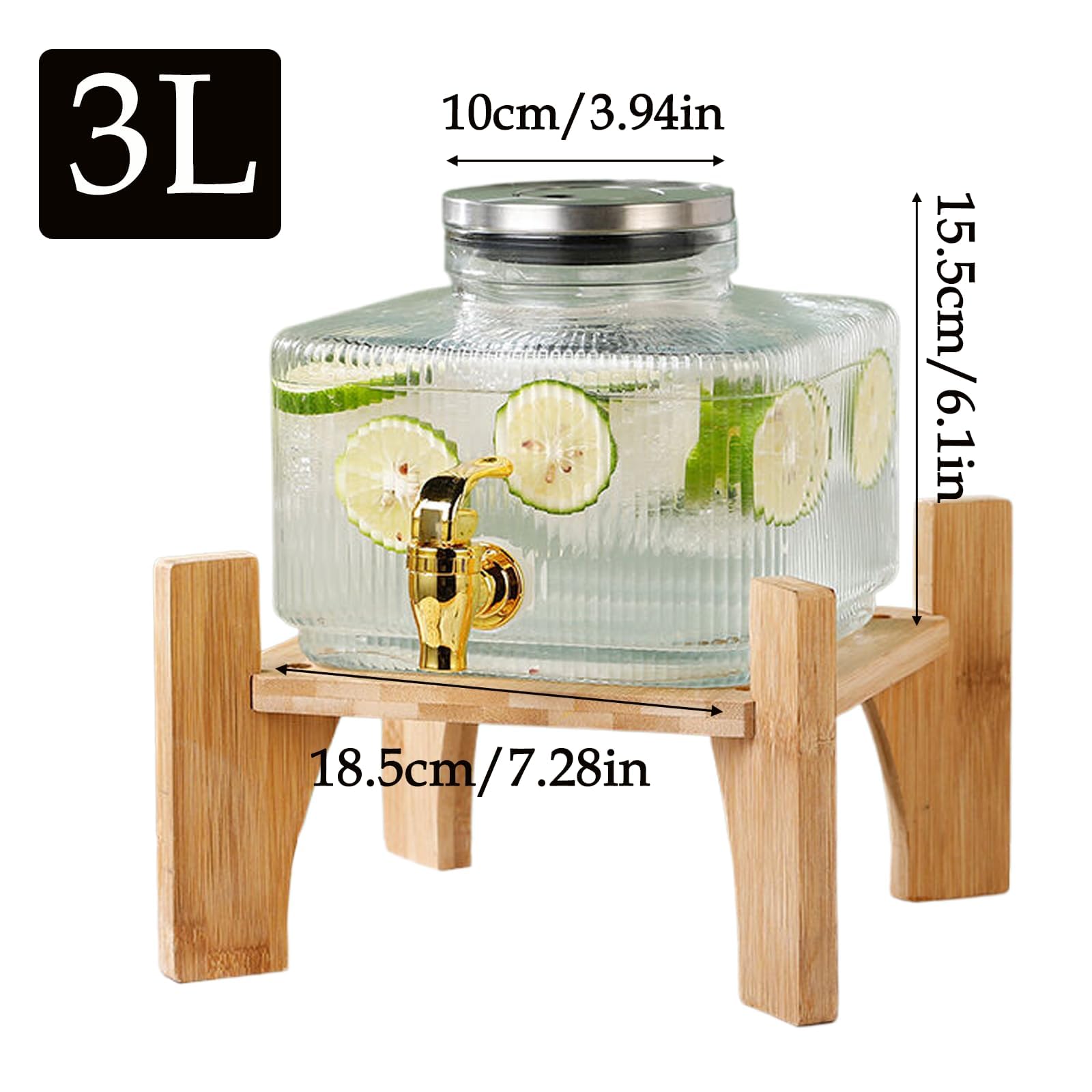 Glass Beverage Dispenser with Stainless Steel Stand & Spigot - 5 Gallon Party Drink Dispenser for Water, Lemonade, Iced Tea - Perfect for Weddings, BBQs, and Outdoor Events