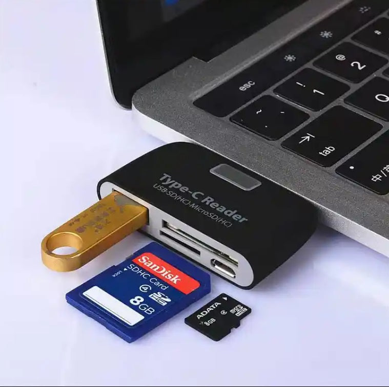 USB C to USB, SD, Micro SD Card Reader - High-Speed Multi-Port Memory Card Adapter for Laptop, Phone, Camera - Perfect for Travel, Photography & Data Transfer