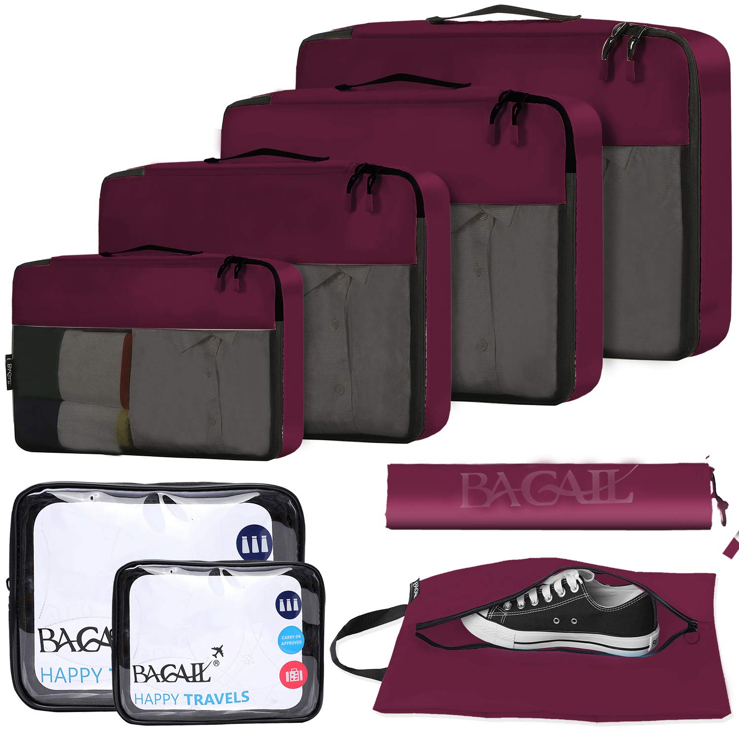 BAGAIL 8-Piece/9-Piece Travel Packing Cubes Set - Lightweight Luggage Organizers for Suitcases, Carry-On Bags & Travel Accessories - Perfect for Business Trips, Vacations & Weekend Getaways