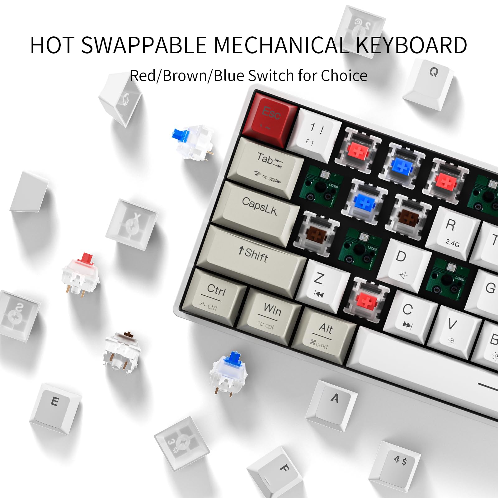 Newmen GM610 60% Wireless Mechanical Gaming Keyboard - Wired/Bluetooth/2.4G RGB Backlit, 61-Key Anti-Ghosting, Programmable & Hot-Swappable for PC, Windows, Mac, Laptop (Linear Red Switch) - Perfect for Esports, Office Work & Home Computing