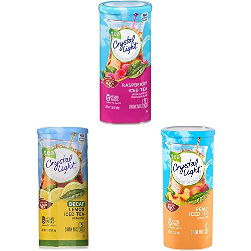 Crystal Light Raspberry Peach Lemon Decaf Iced Tea Drink Mix - 72 Packets (12 Canisters x 6) | Refreshing Sugar-Free Beverage for Summer, Office & Weight Loss Diets