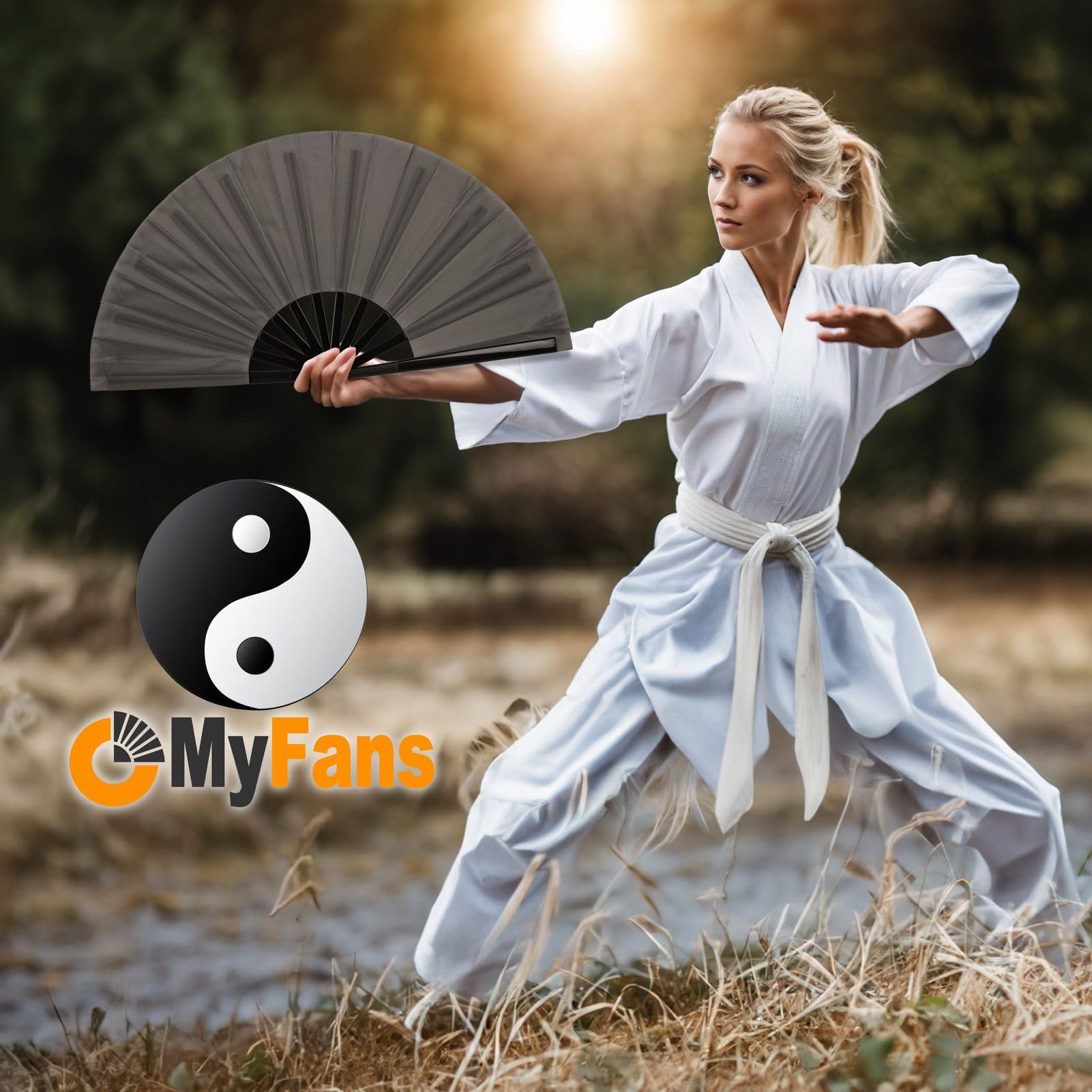 Large Rave Folding Hand Fan - Portable Chinese Tai Chi Kung Fu Fan for Dance, Yoga, Hot Flashes Relief - Perfect for EDM Festivals, Weddings, Church, Gifts & Home Decor (Black)