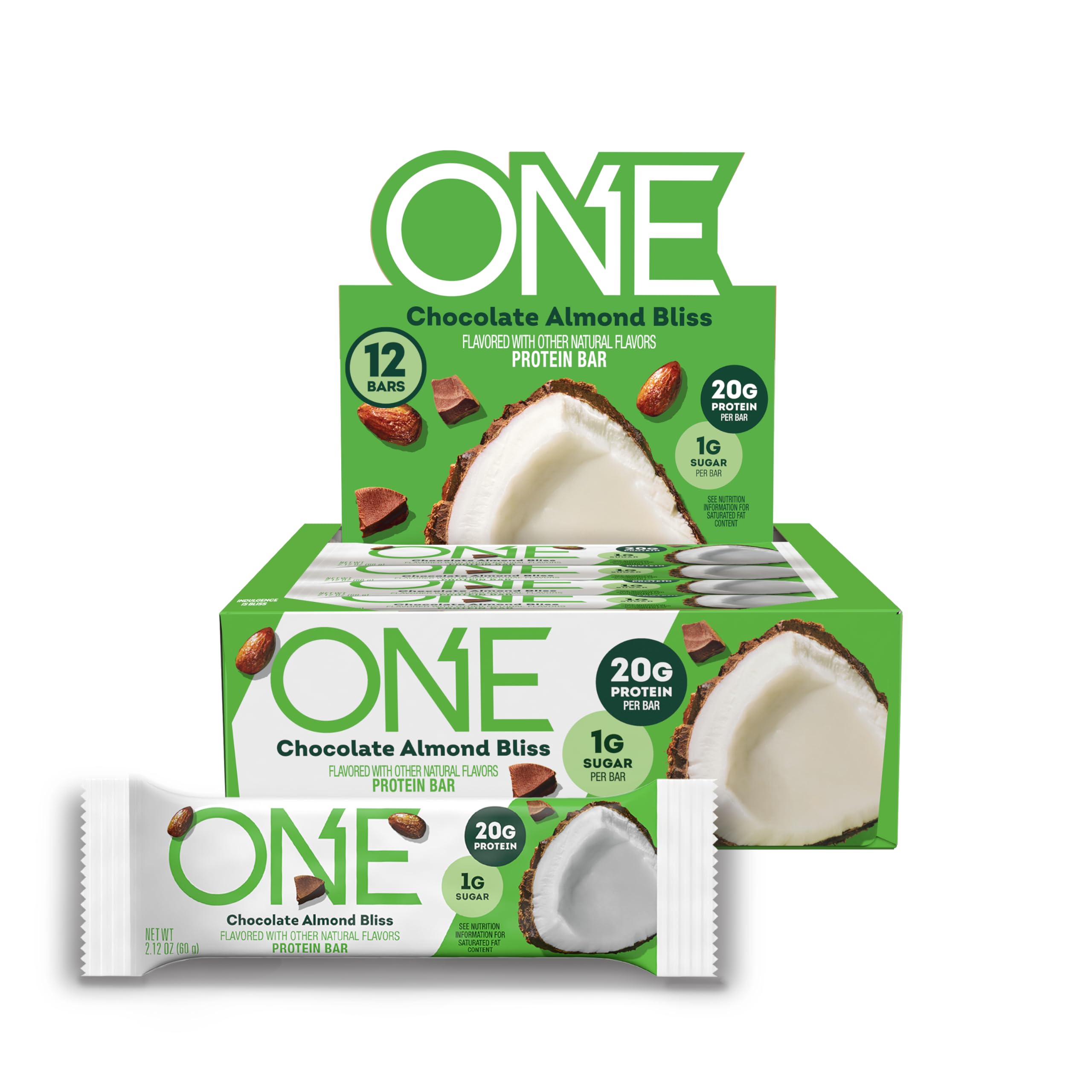 ONE Protein Bars, Chocolate Almond Bliss - Gluten Free, 20g Protein, 1g Sugar - Healthy Snack for Weight Loss & Muscle Building (12 Pack, 2.12 oz) - Perfect for Gym, Hiking & On-the-Go Nutrition