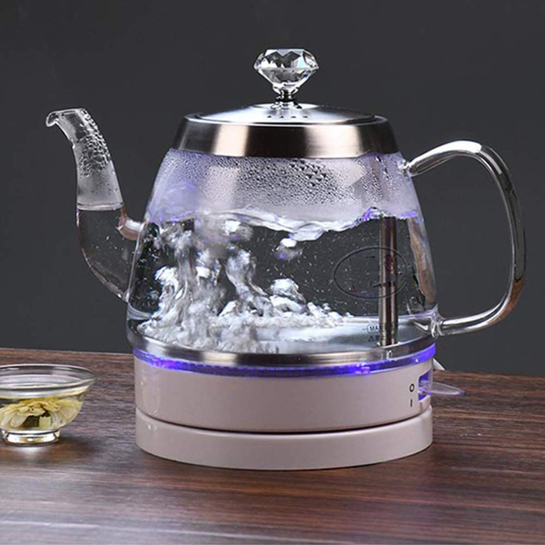 AWJ Electric Glass Kettle 1L with LED Light - Stainless Steel Interior & Base - Auto Shut-Off - 1000W Fast Boiling - Perfect for Tea, Coffee & Office Use