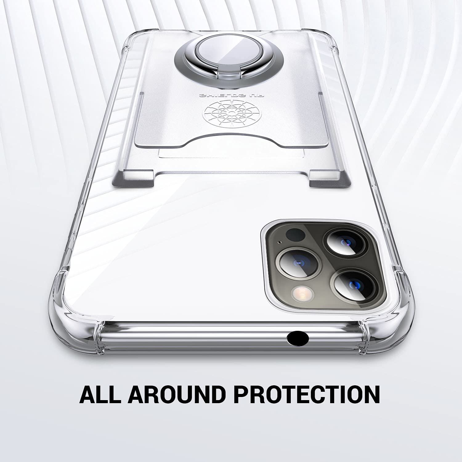 Shields Up iPhone 13 Pro Max Case (6.7 inch) - Slim Clear Protective Cover with Built-in Card Holder & Ring Kickstand | Drop Protection Minimalist Wallet Case for Apple iPhone 13 Pro Max | Perfect for Everyday Use, Travel, and Hands-Free Viewing
