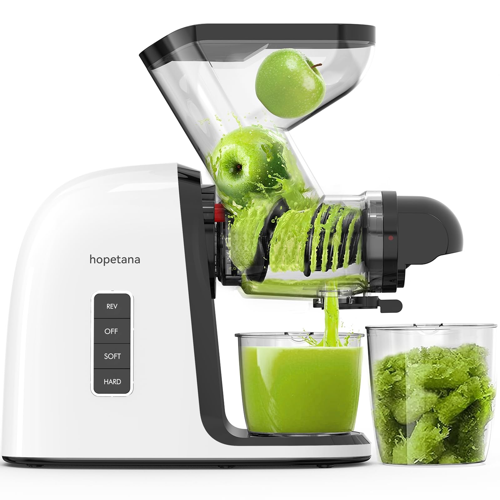 Premium Cold Press Juicer - Slow Masticating High-Yield Juice Extractor with Wide Dual-Feed Chute, Anti-Clog Reverse Function & Easy Cleaning - Perfect for Fruits, Vegetables, Wheatgrass, Celery & More - Ideal for Healthy Juicing at Home, Office or Gym - White