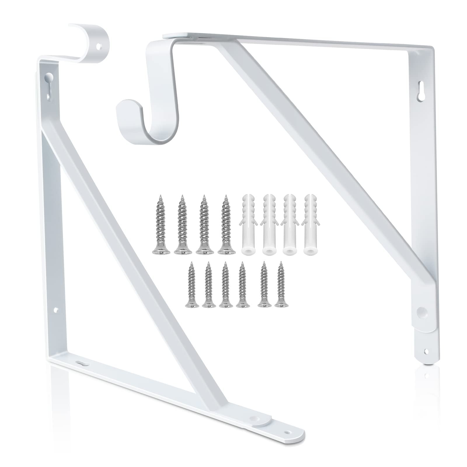 Heavy Duty Closet Rod Bracket Set - 2 Pack White Wall Mounted Shelf Bracket with Clothes Hanger Pole Support (10.9x10.2 Inch) for Wardrobe Organization & Closet Storage Solutions