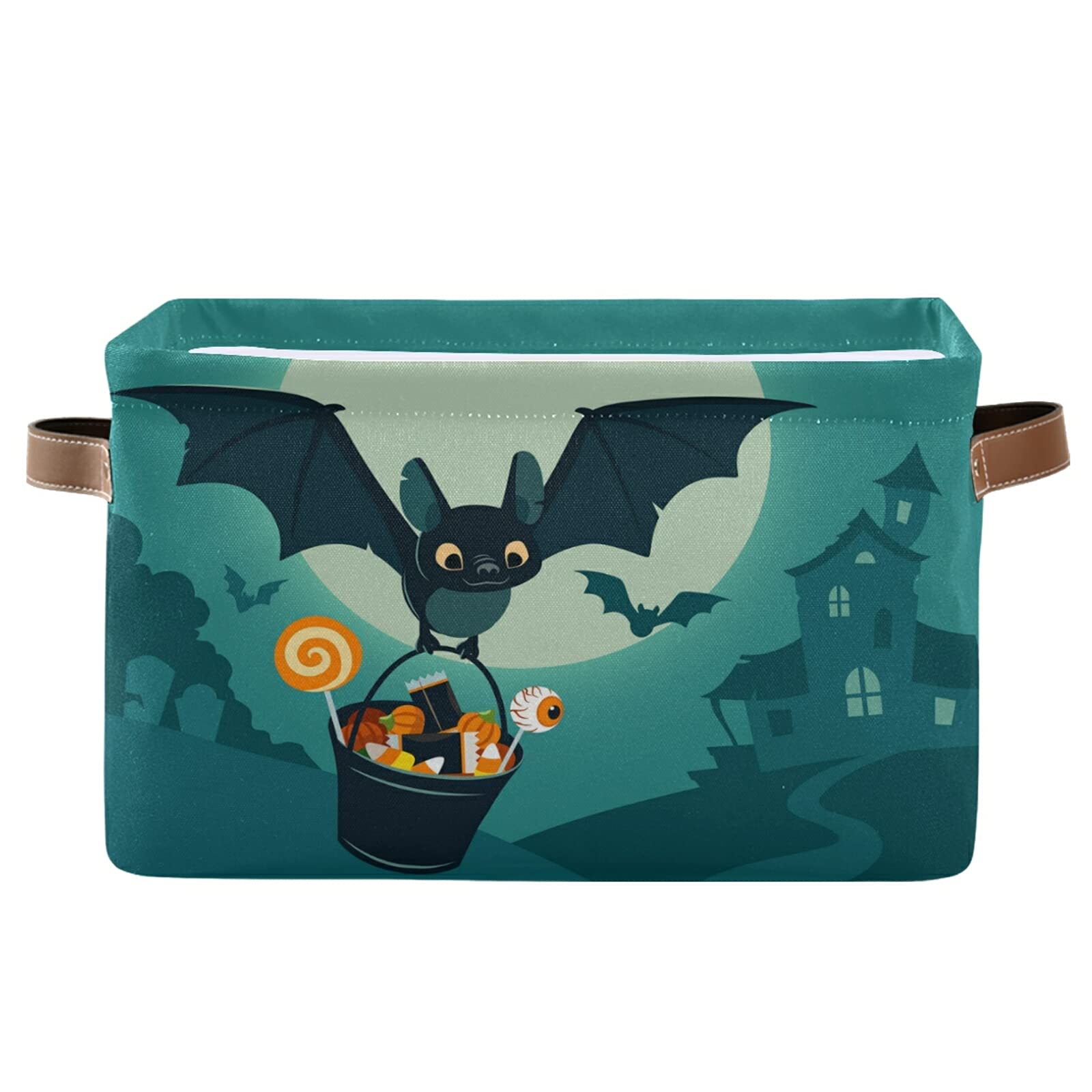Halloween Bat-Themed Foldable Storage Basket - Collapsible Waterproof Fabric Bin with Handles for Shelves, Closet, Nursery & Home Organization - Cute Canvas Storage Cube (1 Pack) - Perfect for Seasonal Decor & Space Saving Storage