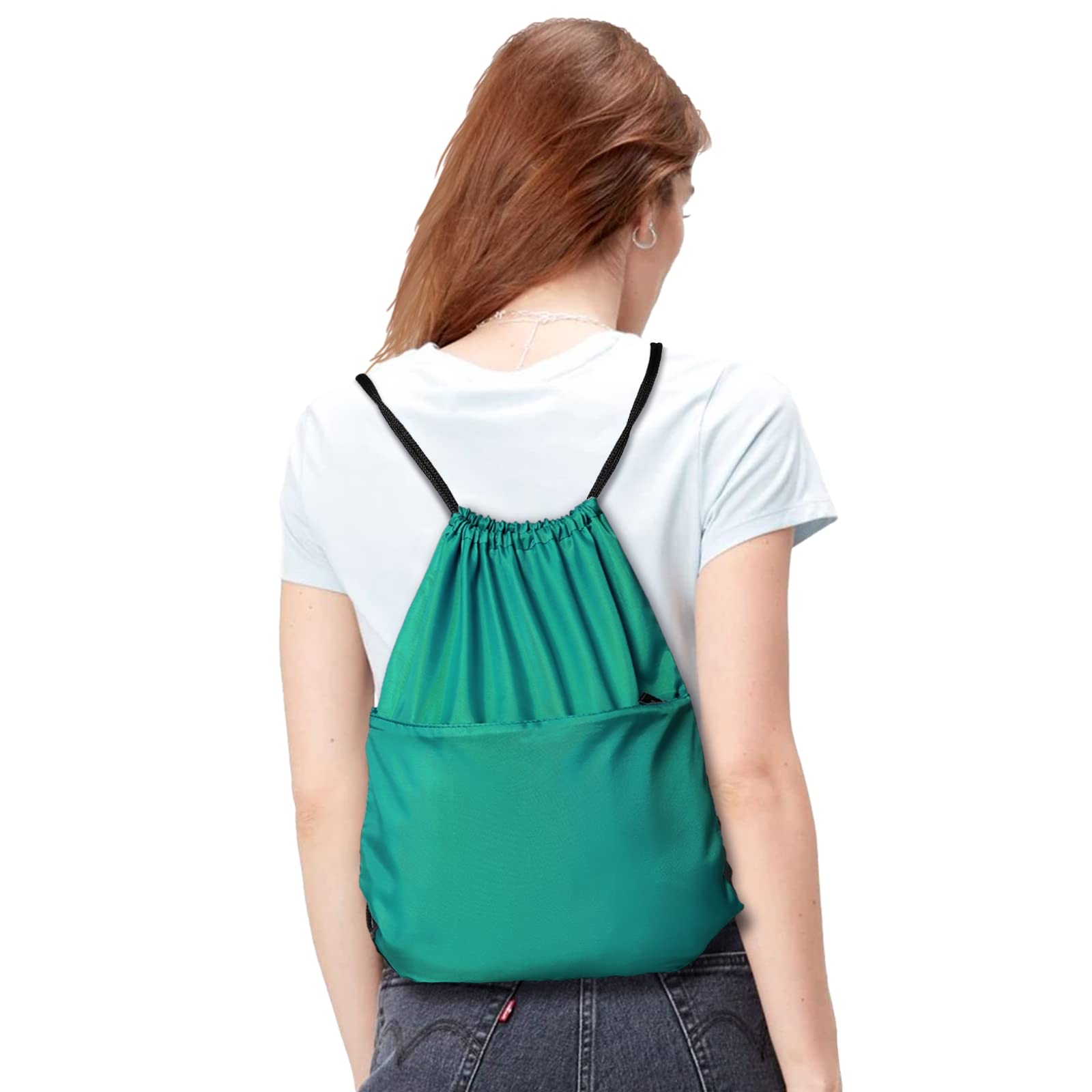 Lightweight Foldable Drawstring Backpack - 210D Nylon Gym Sack with Zipper Side Pocket for Men & Women | Perfect for Sports, Travel, Workout & School (Teal)