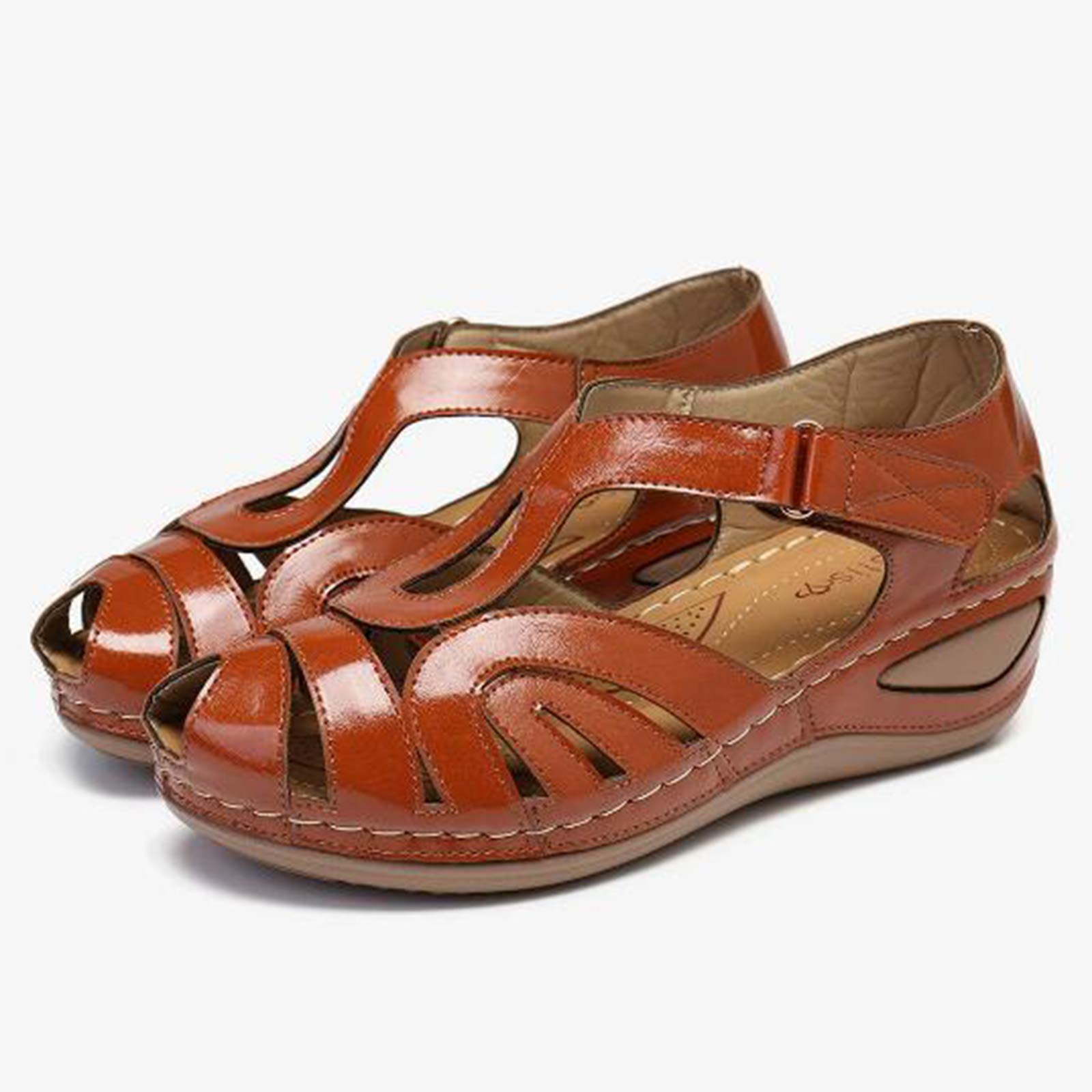 SHAWUSHE Women's Summer Wedge Sandals - Breathable Hollow Out Design, Closed Toe Slip-On Casual Shoes for Beach, Outdoor & Vacation | Comfortable Walking Sandals for Women