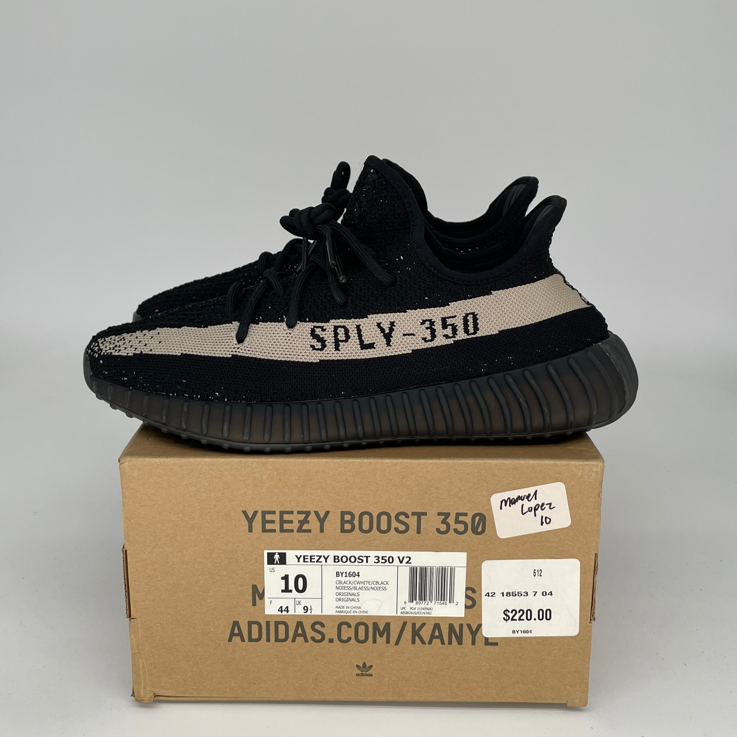 Adidas Yeezy Boost 350 V2 Core Black/White Men's Running Shoes Size 10 - BY1604 | Comfortable Sneakers for Casual Wear, Gym & Street Fashion