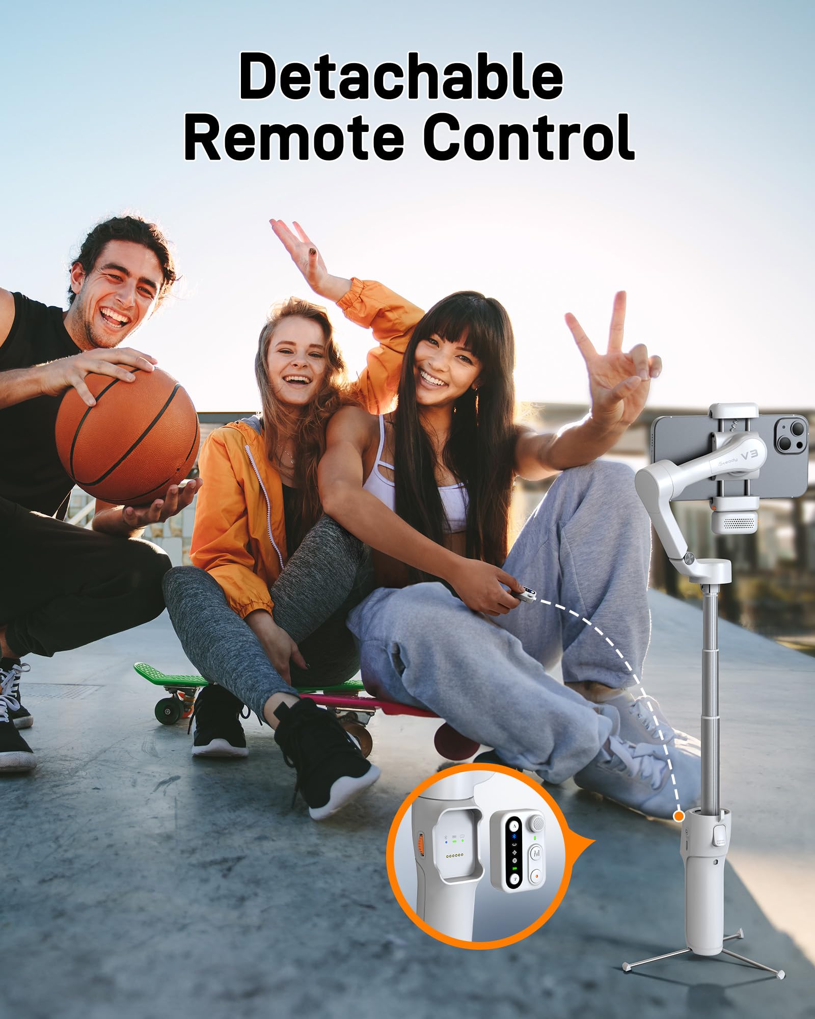 Hohem iSteady V3 3-Axis Gimbal Stabilizer for iPhone & Android Phones - Magnetic AI Tracking, Built-in Extendable Selfie Stick, Tripod & Fill Light - Perfect for Vlogging, YouTube Videos, TikTok & Live Streaming (White)