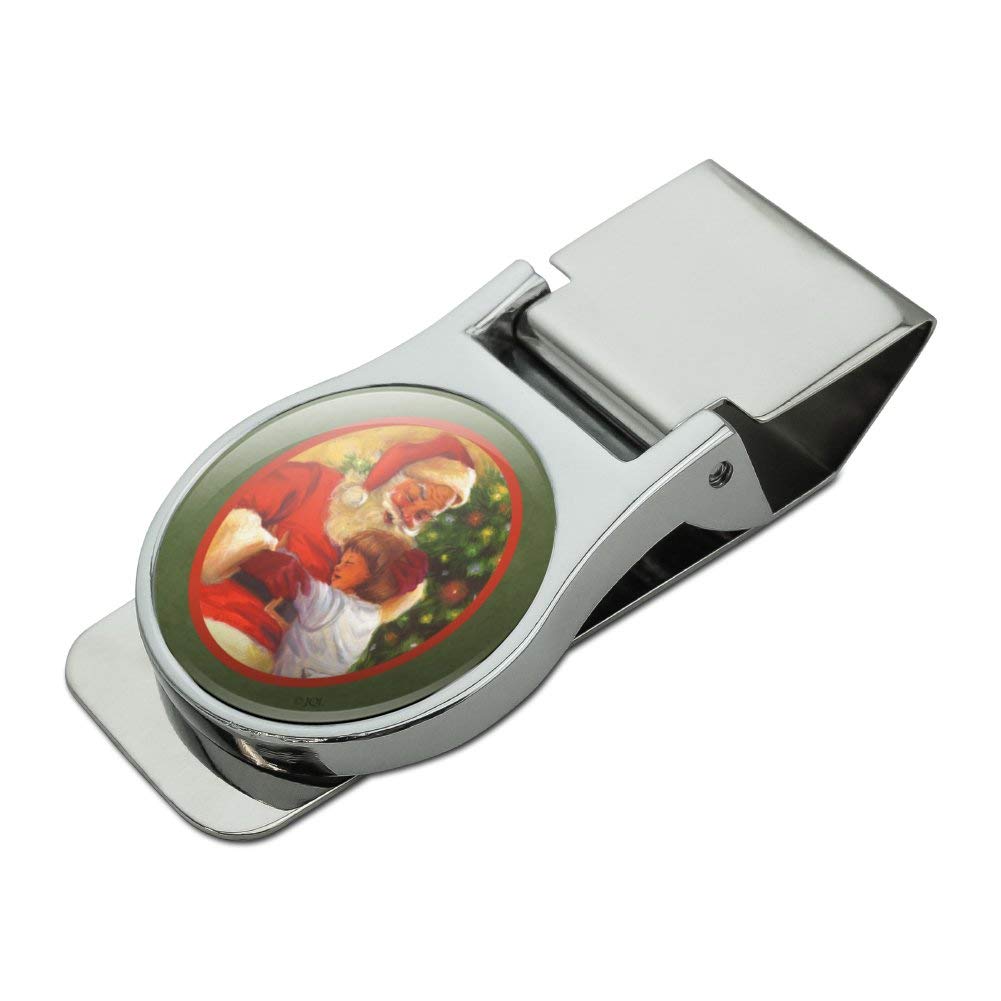 Santa and Child Christmas Money Clip - Chrome Plated Metal Gift for Dad, Grandpa, Holiday Party Favors & Stocking Stuffers