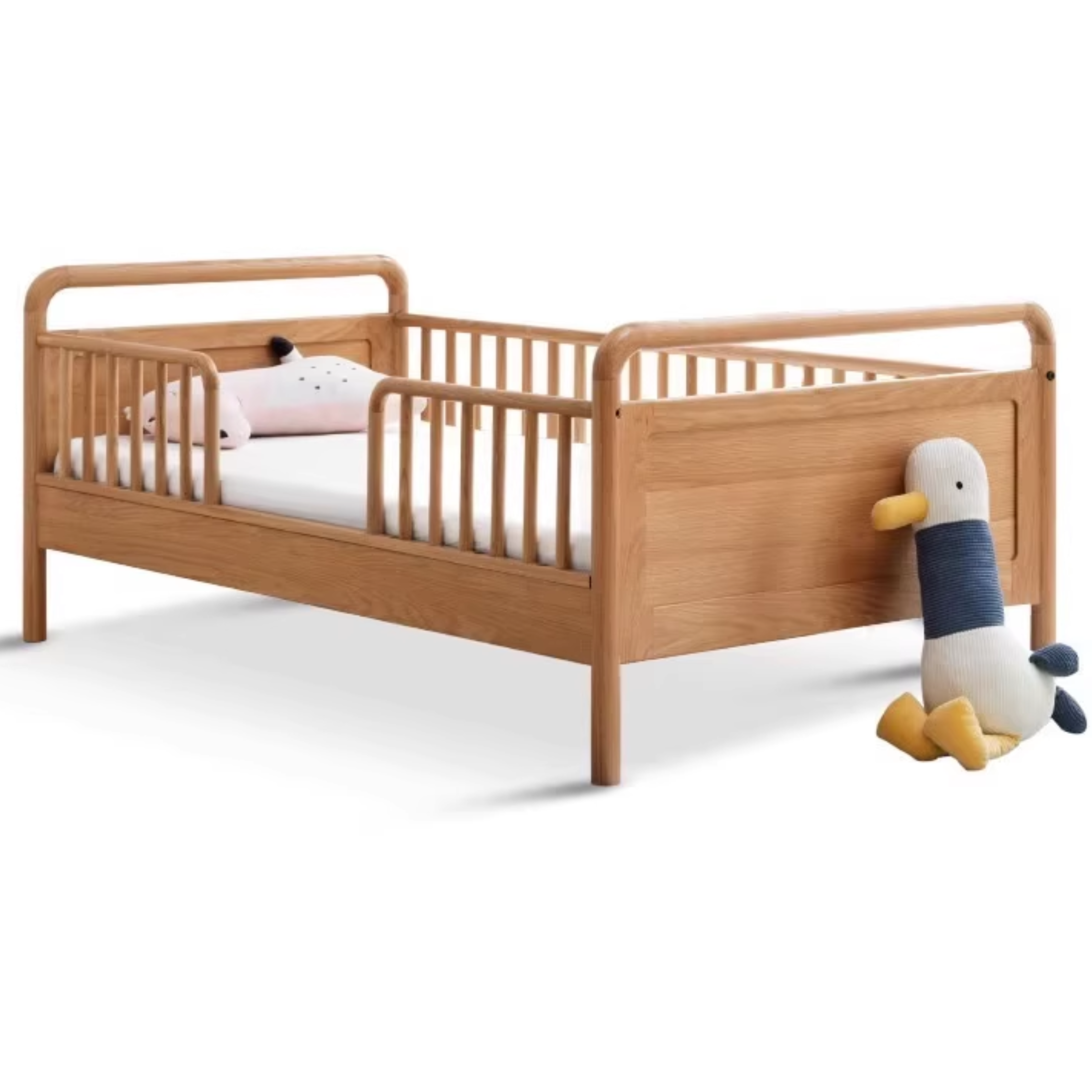 Premium Oak Solid Wood Toddler Bed - Convertible, Multi-Functional Kids Bed with Safety Rails | Perfect for Nursery, Daycare & Small Bedrooms