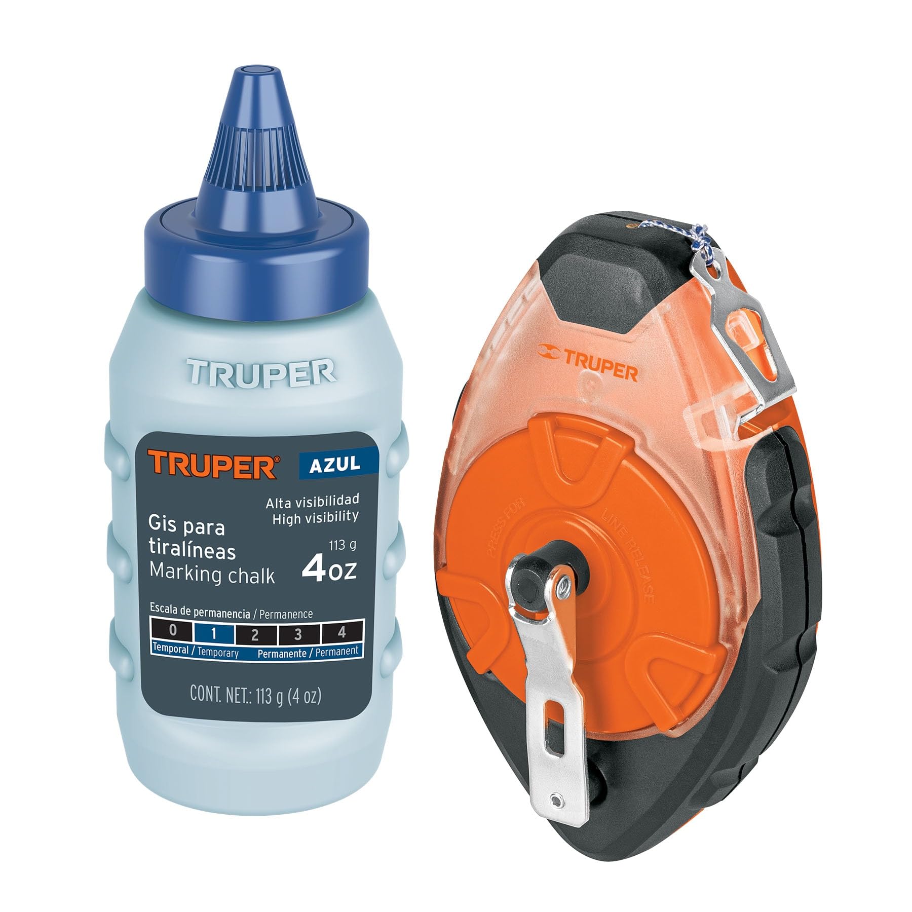TRUPER TL-100 100 ft (30 m) Professional Chalk Line Reel Kit with Durable Plastic Case & Bright Chalk - Perfect for Construction, Carpentry, and DIY Home Projects