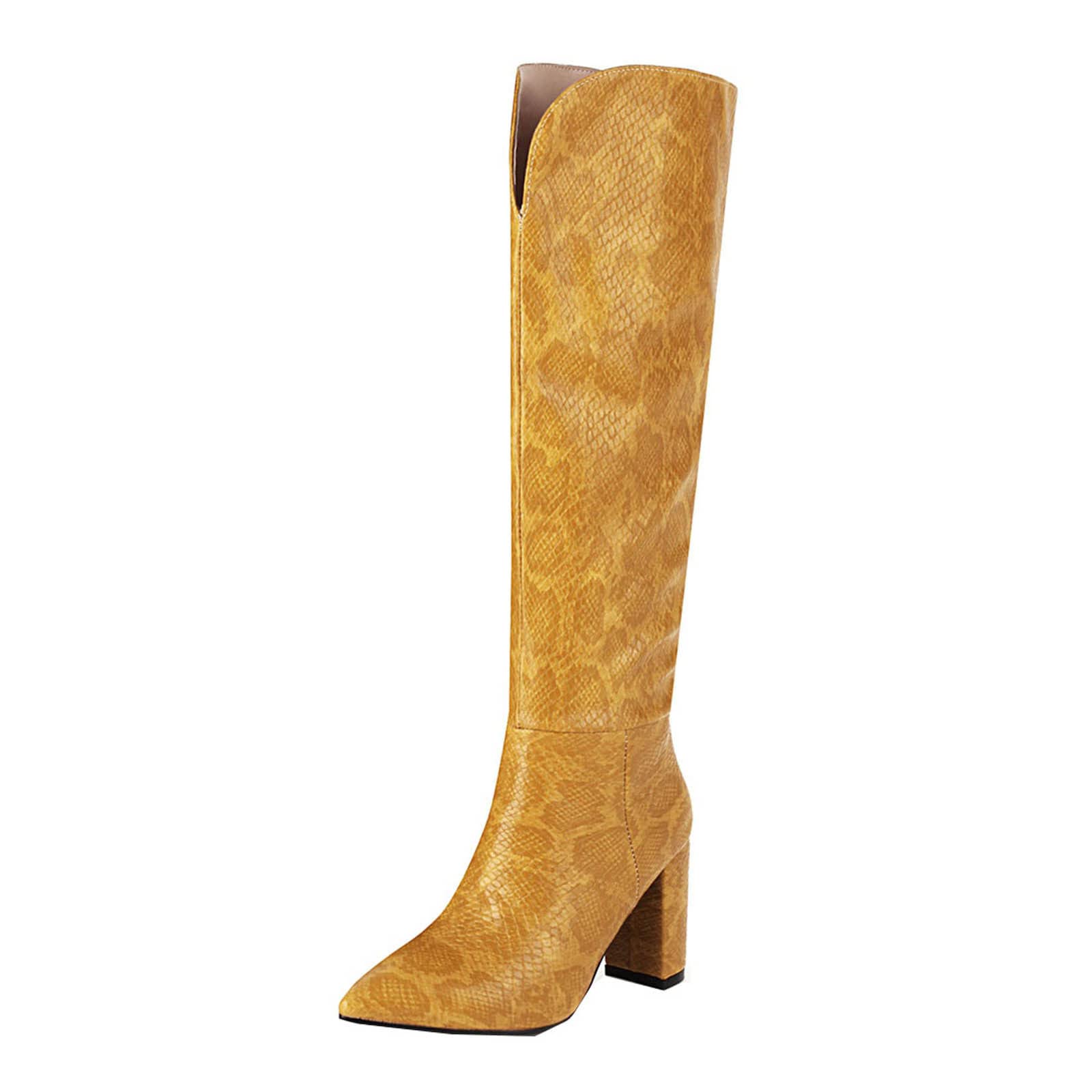FFENYAN Women's Knee High Boots - Thick Heel Snake Print Fashion Boots, Round Toe Winter Boots for Women | Perfect for Office, Party & Fall/Winter Outfits