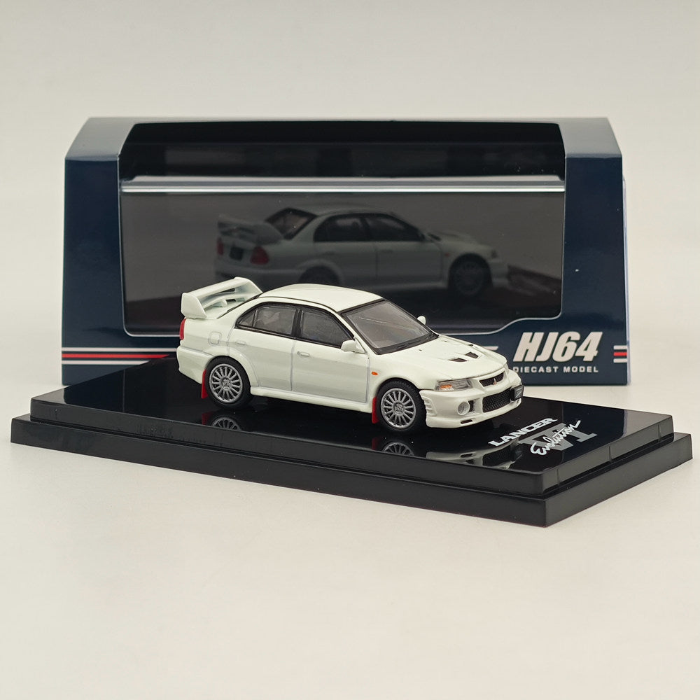 1/64 Scale Mitsubishi Lancer GSR Evolution VI (CP9A) 1999 Diecast Model Car - White | Hobby Japan HJ642033AW | Collectible Toy Car for Display & Racing Scenes