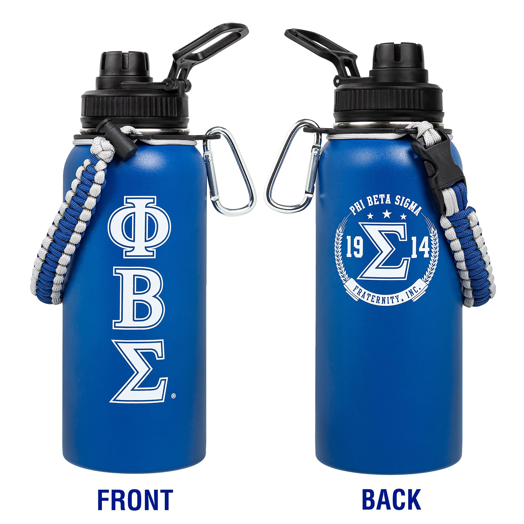 Official Phi Beta Sigma 32oz Insulated Tumbler with Paracord Handle & Carabiner Clip - Greek Letter Fraternity Stainless Steel Cup for College Students, Alumni Events & Outdoor Adventures