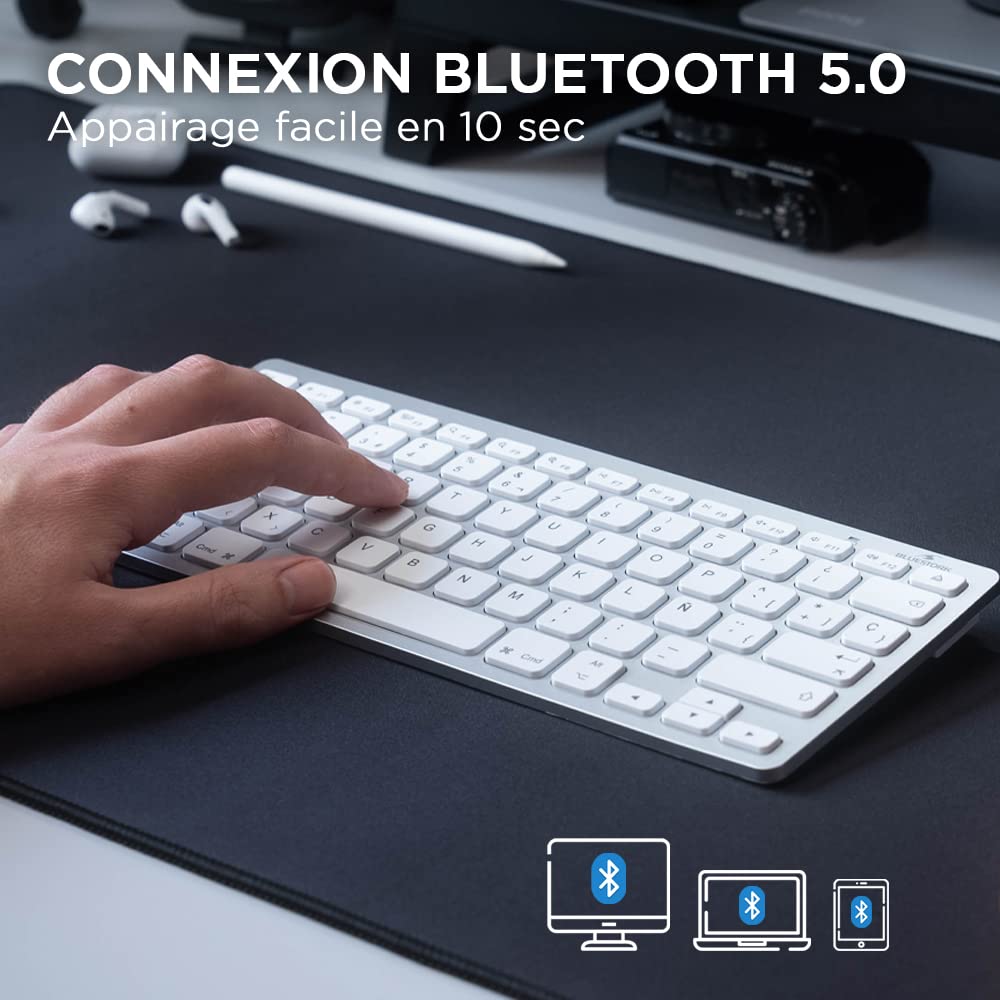 Bluetooth Wireless Keyboard for Mac, MacBook Pro/Air/Mini, iMac, iPad Air/Pro, iPhone - Compact Ultra-Thin Lightweight Silent AZERTY French Keyboard | Perfect for Home Office, Travel & Remote Work