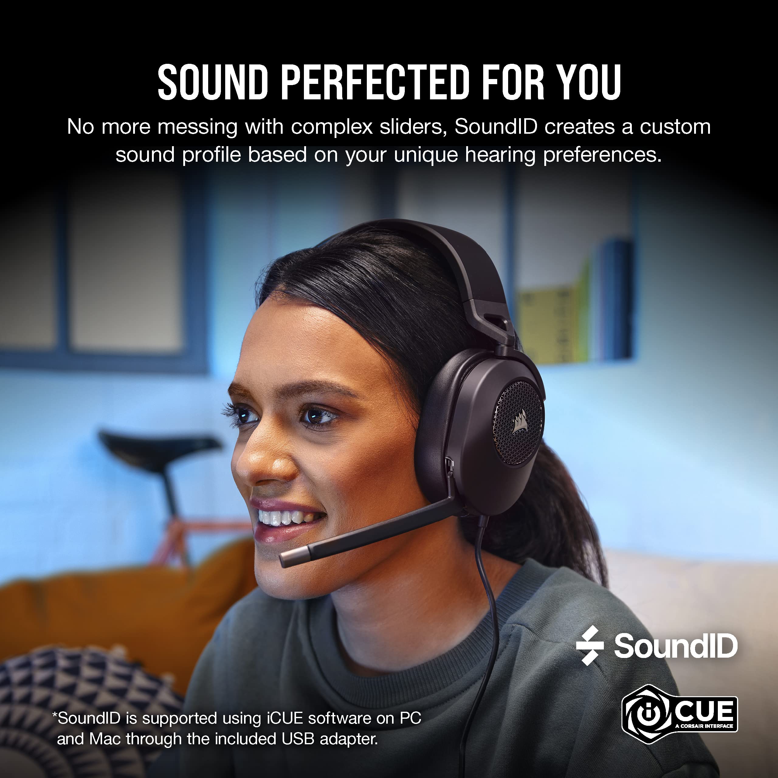 CORSAIR HS65 SURROUND Wired Gaming Headset with Dolby Atmos & SoundID – Multiplatform Compatible (PC, Mac, PS5, PS4, Xbox, Switch, Mobile) – Carbon Black – Perfect for Competitive Gaming & Immersive Entertainment