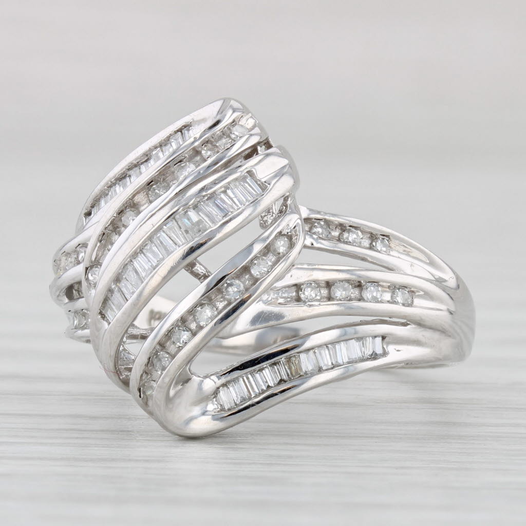 0.34ctw Diamond Scalloped Bypass Ring - 10k White Gold Size 7.25 - Elegant Wedding Band, Anniversary Gift for Her, Promise Ring for Women - Perfect for Engagements, Special Occasions & Everyday Luxury