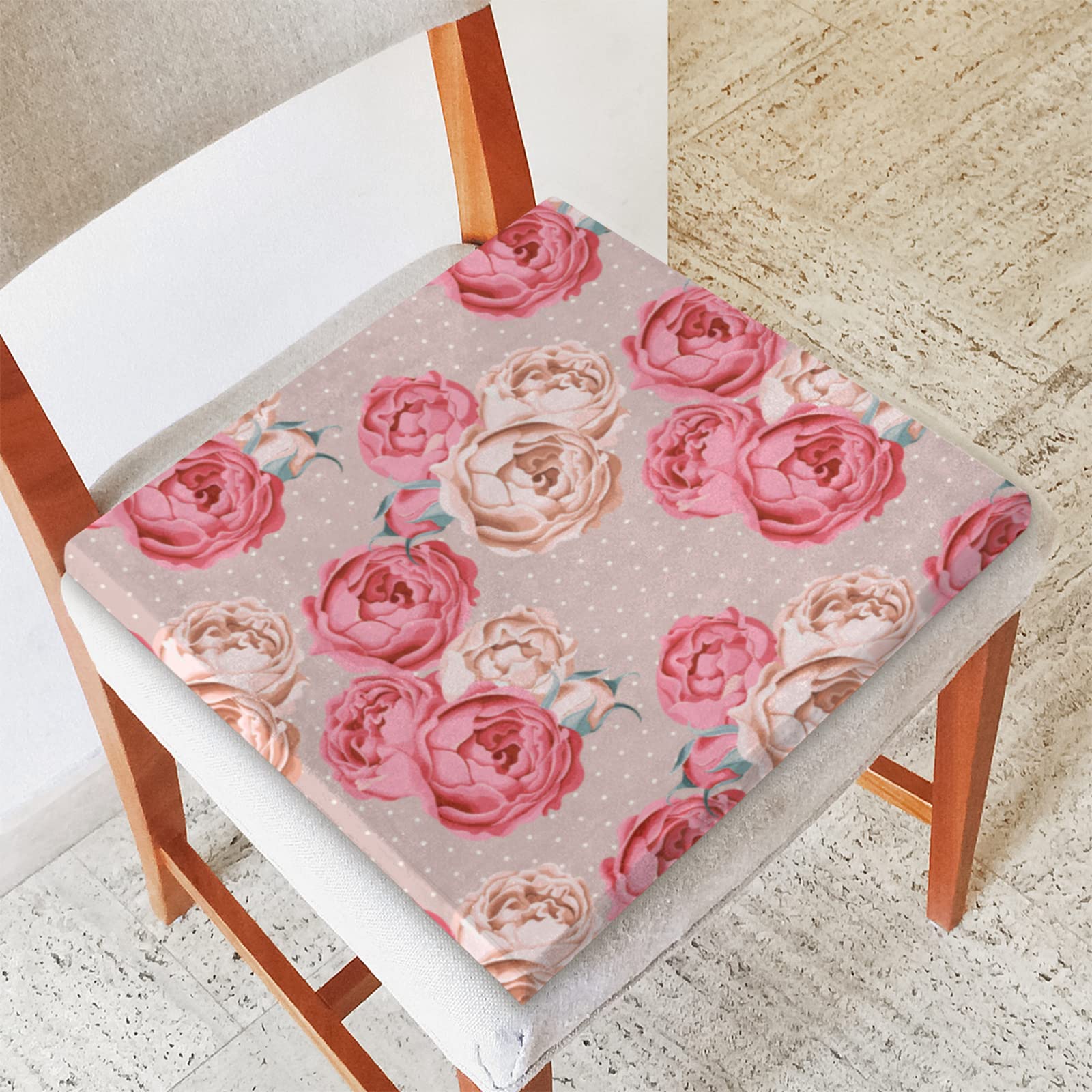 Peony Rose Polka Dot Memory Foam Seat Cushion - Soft, Washable & Comfortable Square Chair Pad with Zipper for Kitchen, Office, Sofa & Home - Perfect for Back Support & Long Sitting Comfort