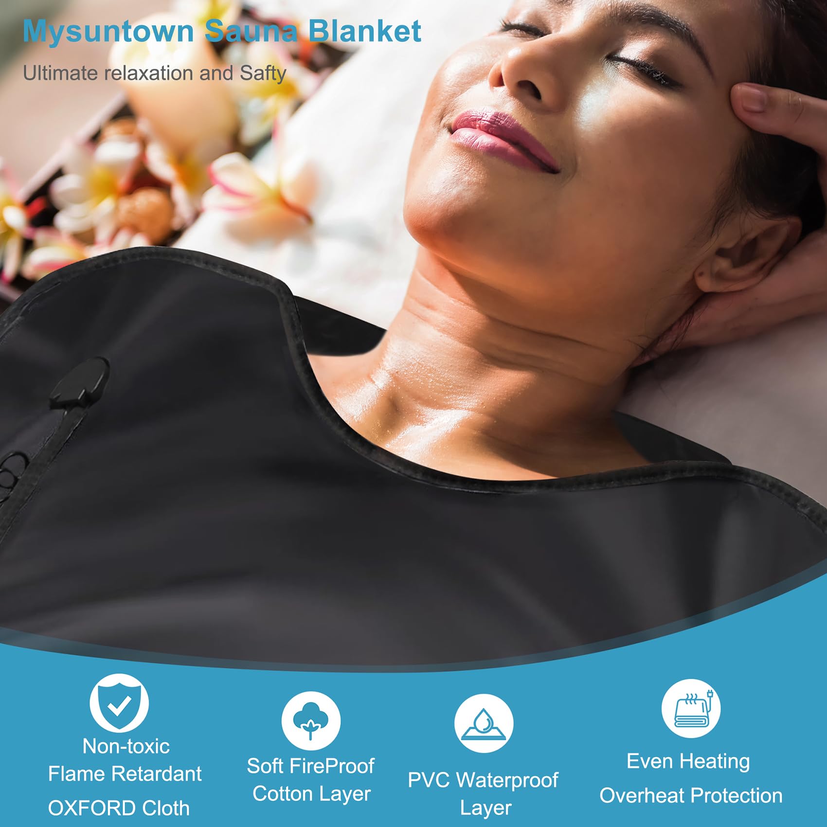 mysuntown Portable Infrared Sauna Blanket for Detox & Relaxation - Home Spa Therapy with Adjustable Temperature (86-158℉) & Timer (20-60 Mins) - 6.23ft x 2.95ft Large Size - Perfect for Home Use, Weight Loss, Muscle Recovery & Stress Relief