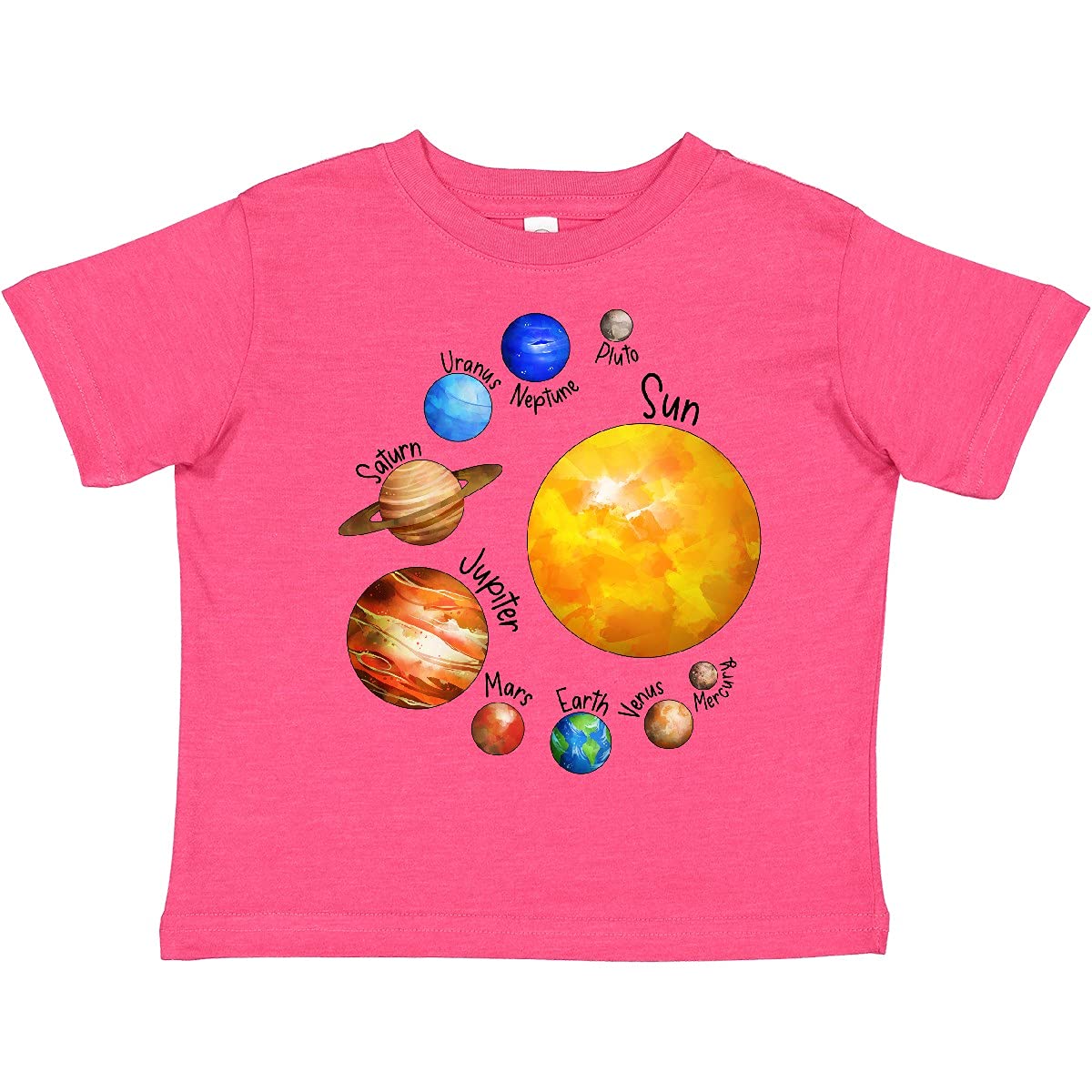 Inktastic Sun and Planets - Yes, and Pluto Toddler T-Shirt | Cute Space-Themed Kids Tee for Boys & Girls | Perfect for School, Playdates & Astronomy Lovers