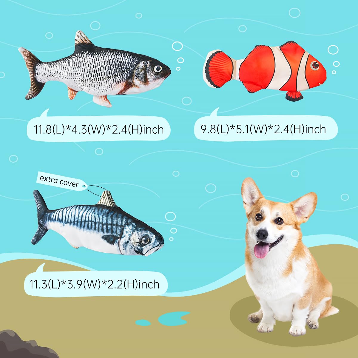 2 Pack Electric Moving Dog Fish Toy with Updated Motor - Realistic Flopping Interactive Pet Toy for Small Dogs (Washable Oxford Cloth Cover Included) - Perfect for Indoor Play, Training & Boredom Relief
