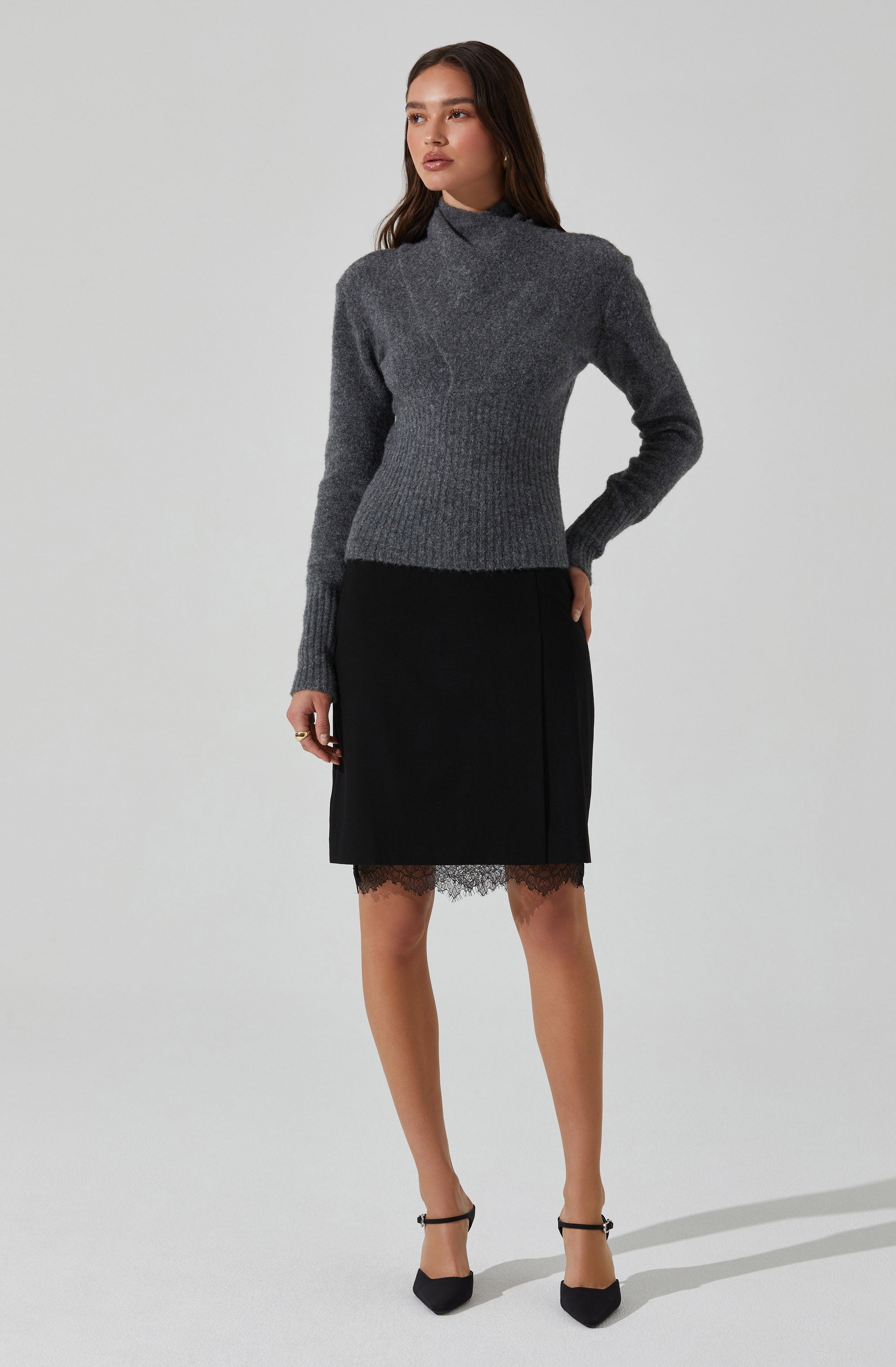 Itzayana Women's Lace Trim Pencil Skirt - Slim Fit Mid-Length Office Work Dress for Business, Party & Formal Occasions
