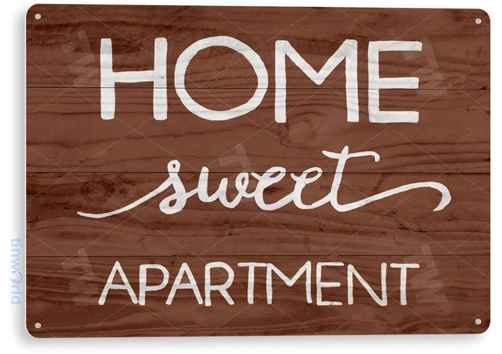 Vintage Tin Sign - 'Home Sweet Apartment' Retro Wall Art Decor for Beach House, Cottage & Condo | Perfect for Kitchen, Bar & Man Cave Decor