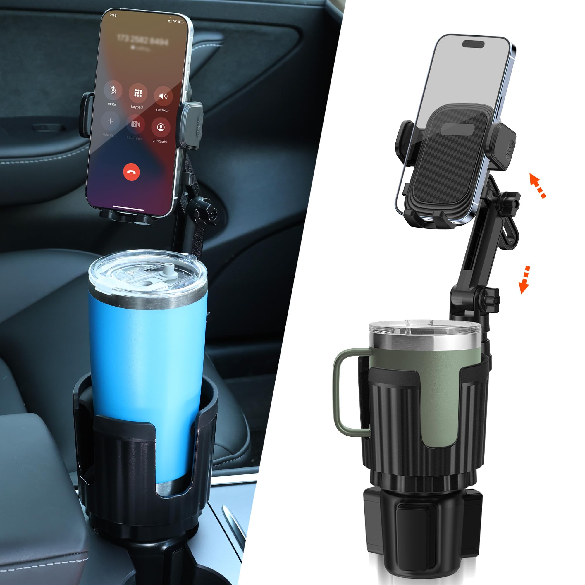 2 in 1 Adjustable Car Cup Holder Phone Mount - Universal 4-7